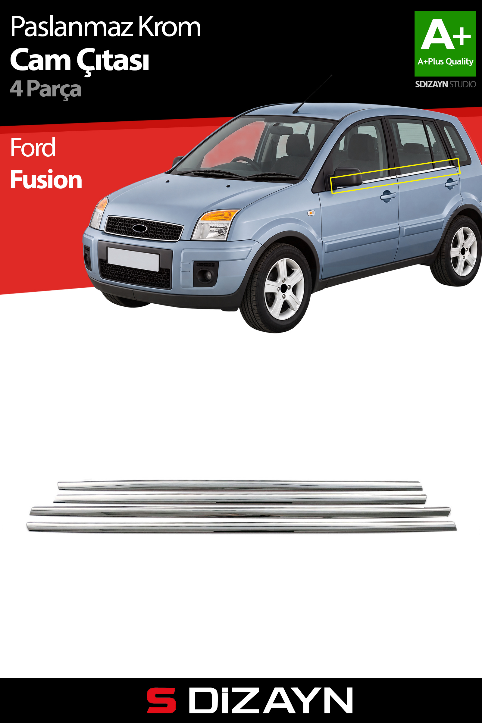 Ford Fusion Krom Cam Çıtası 4 Prç 2002-2012 1