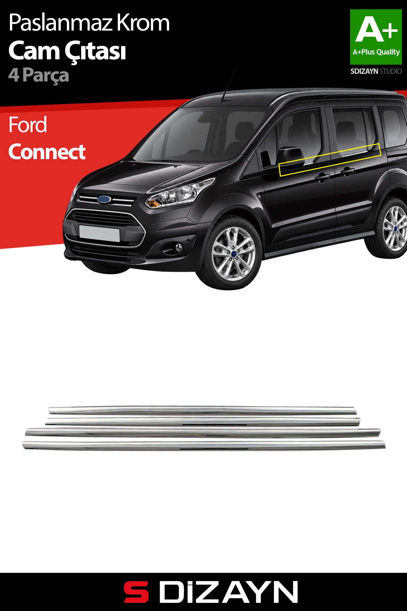Ford Connect Chrome Window Trim 4 Piece 2014 After 1
