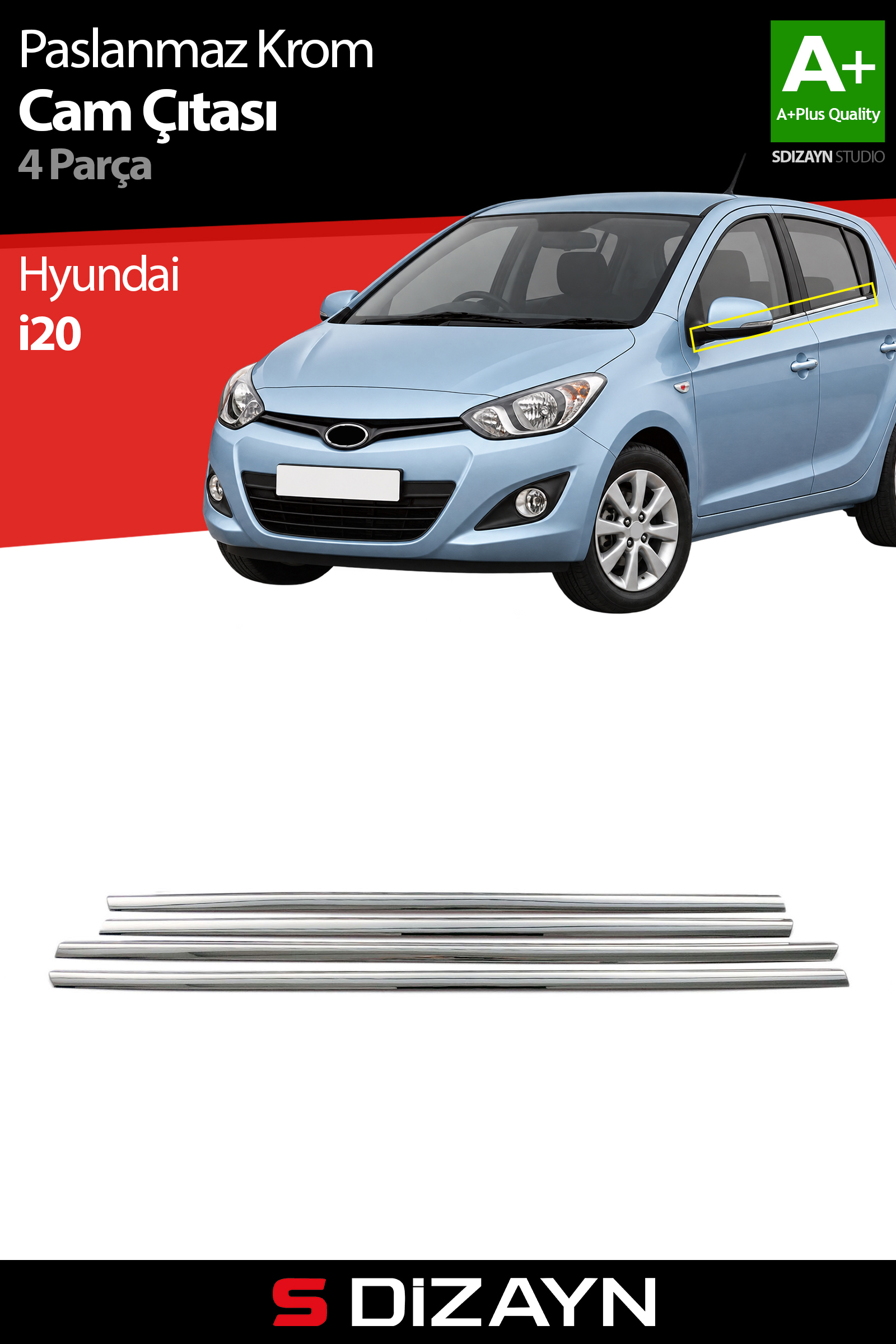 Hyundai i20 Chrome Window Trim 4 Piece 2012-2014