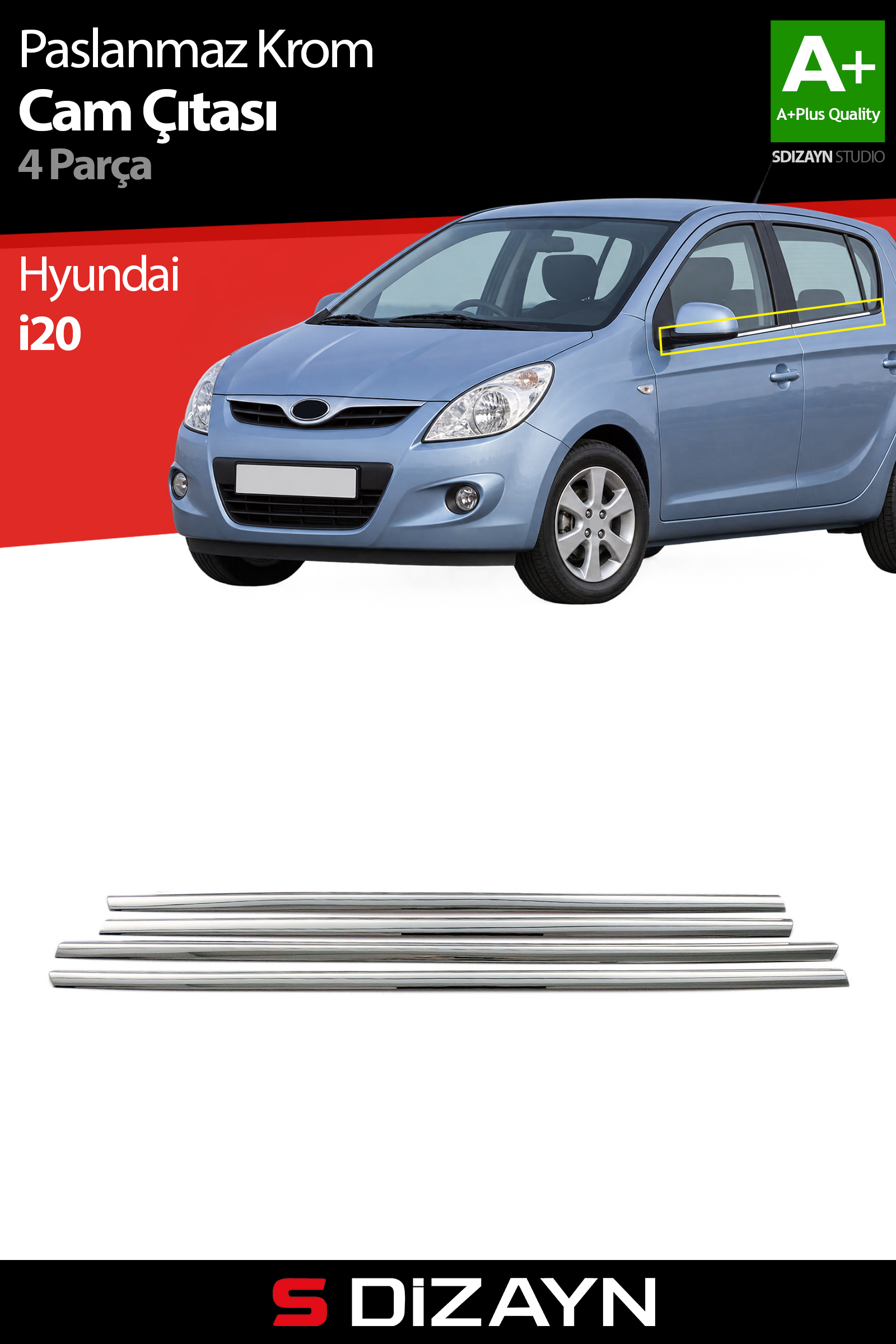 Hyundai i20 Chrome Window Trim 4 Piece 2008-2012 1