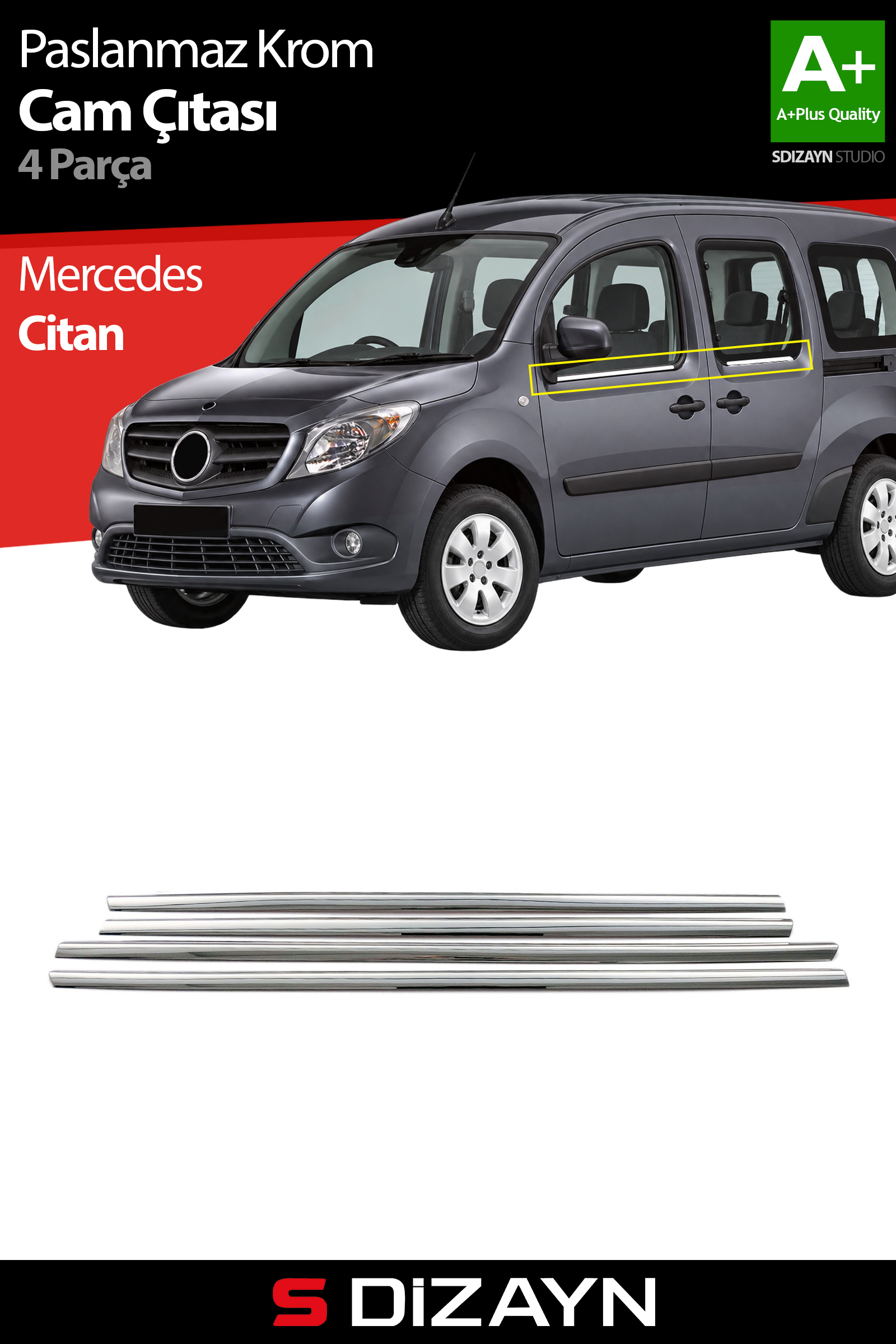 Mercedes Citan Chrome Window Trim 4 Piece 2013 After