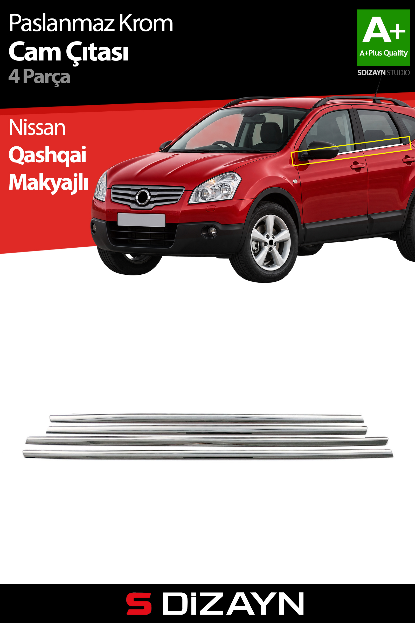 Nissan Qashqai Krom Cam Çıtası 4 Prç 2010-2013 1