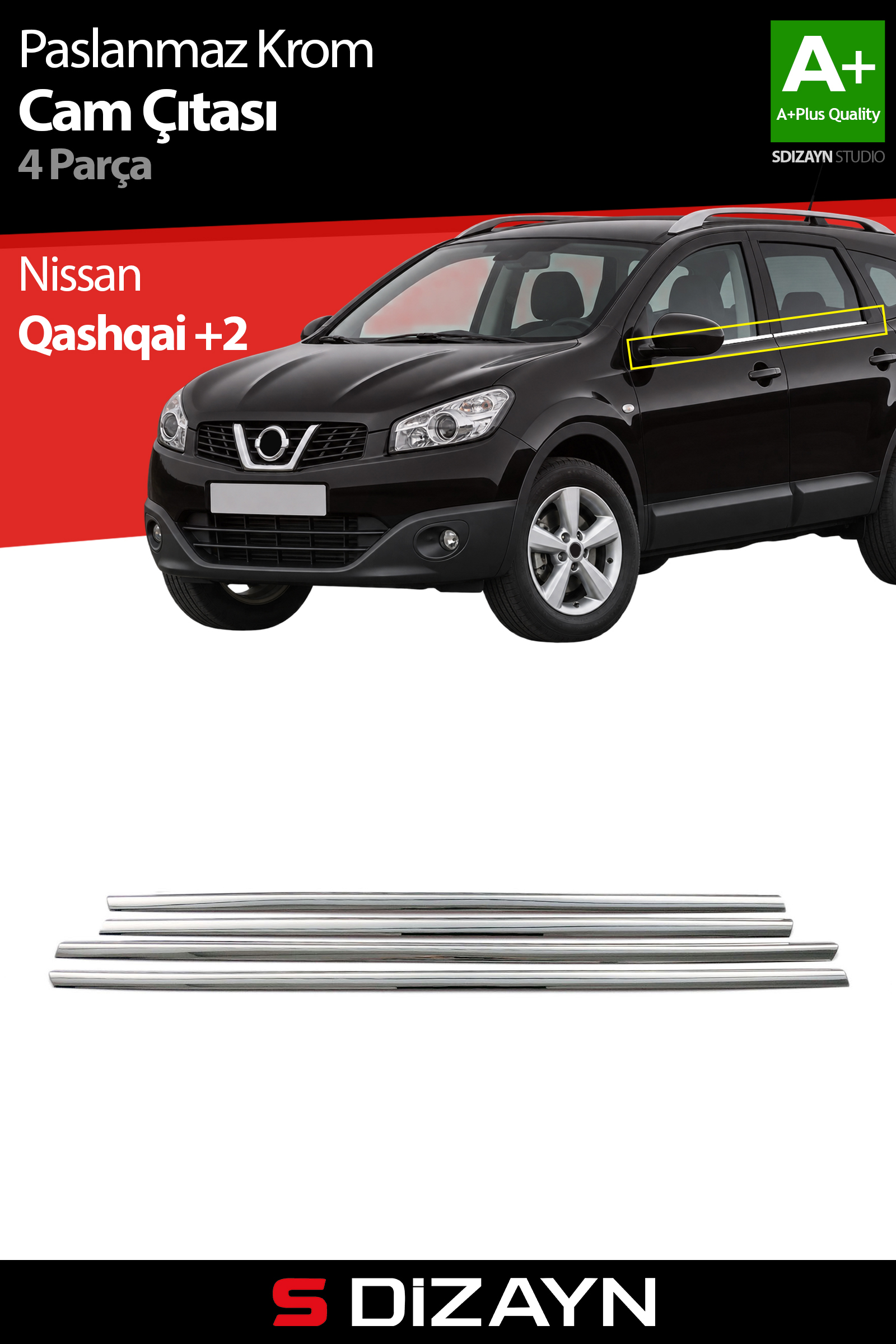Nissan Qashqai +2 Krom Cam Çıtası 4 Prç 2010-2014 1