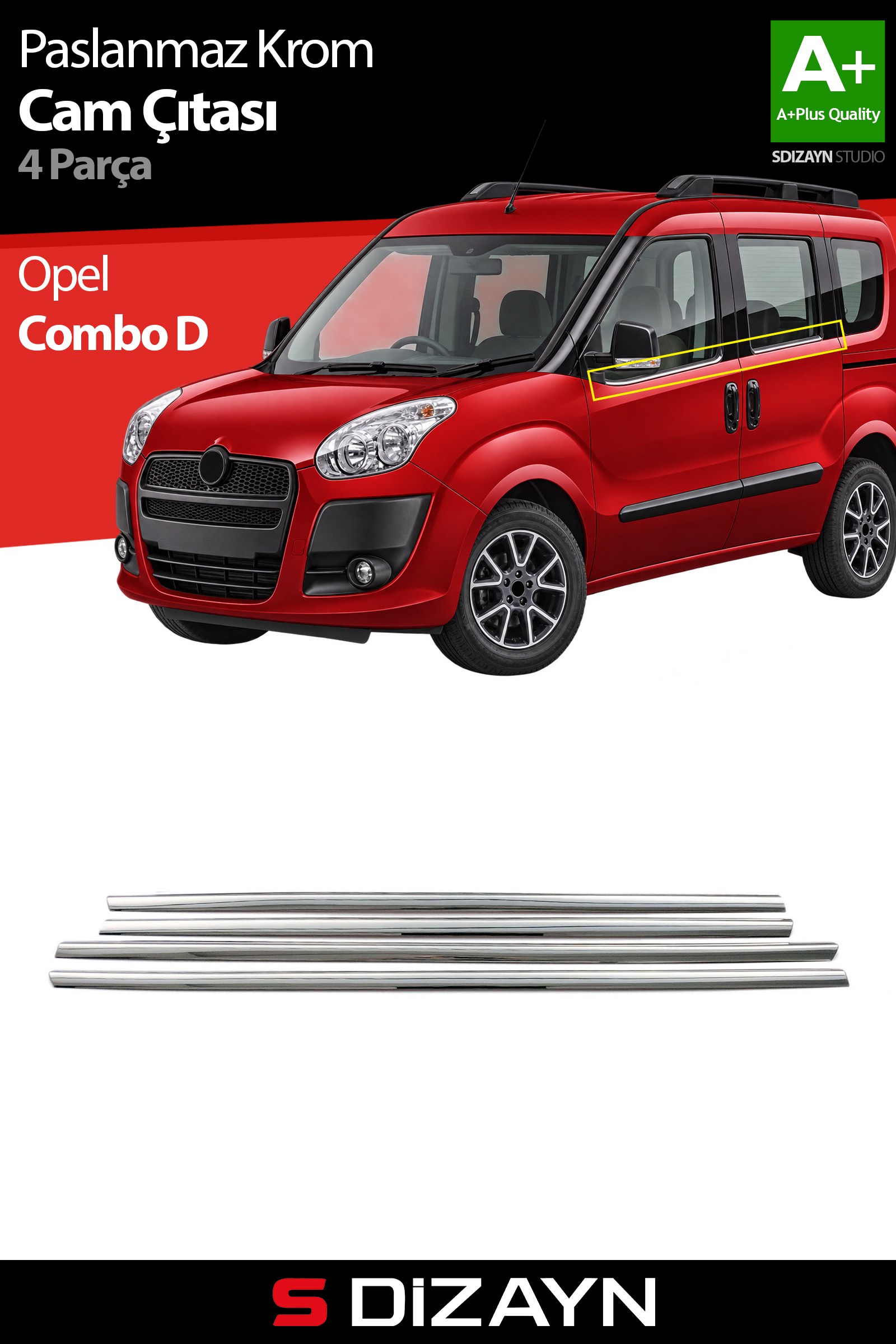 Opel Combo D Krom Cam Çıtası 4 Prç 2011-2018 1