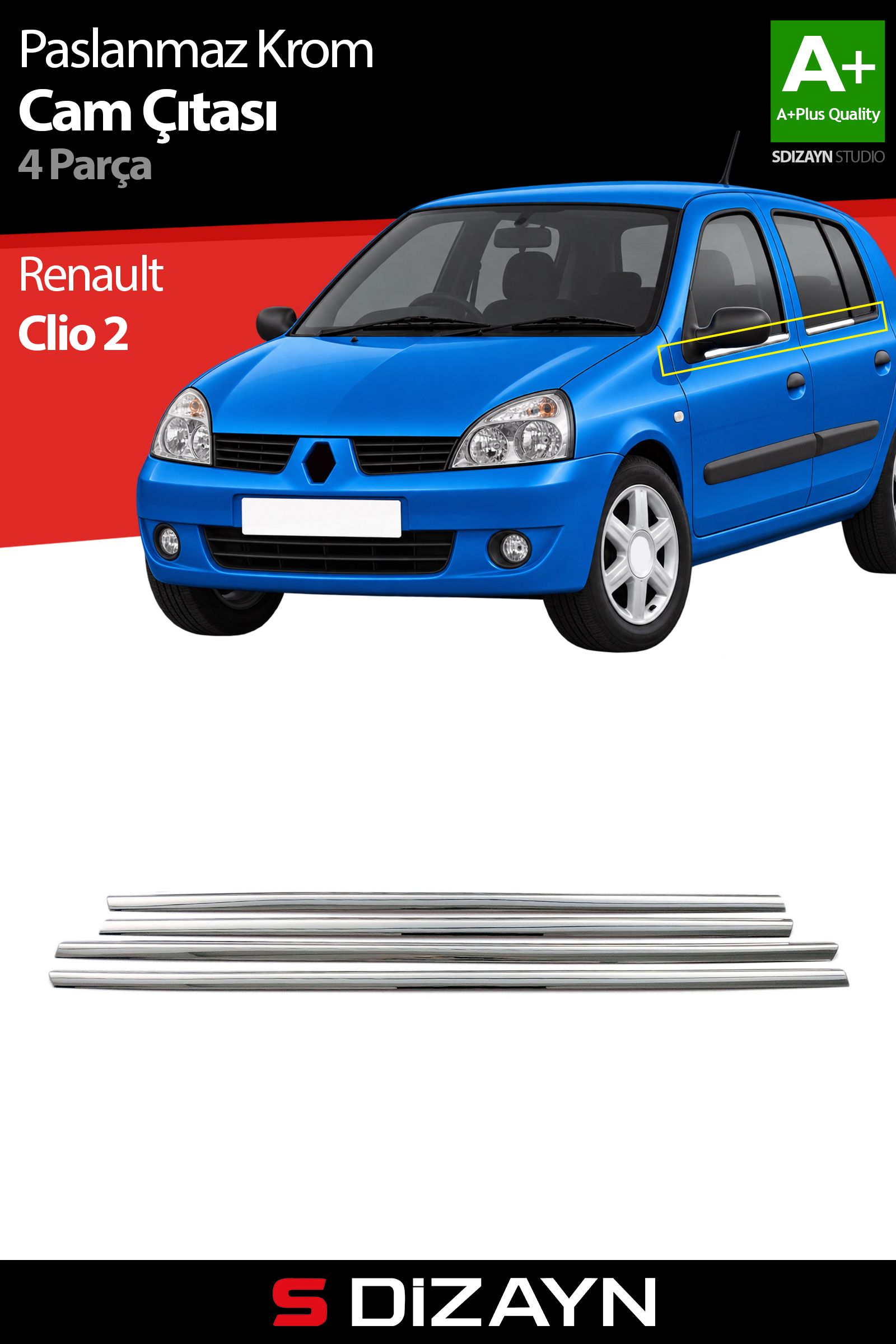 Renault Clio 2 HB Chrome Window Trim 4 Piece 1999-2006 1
