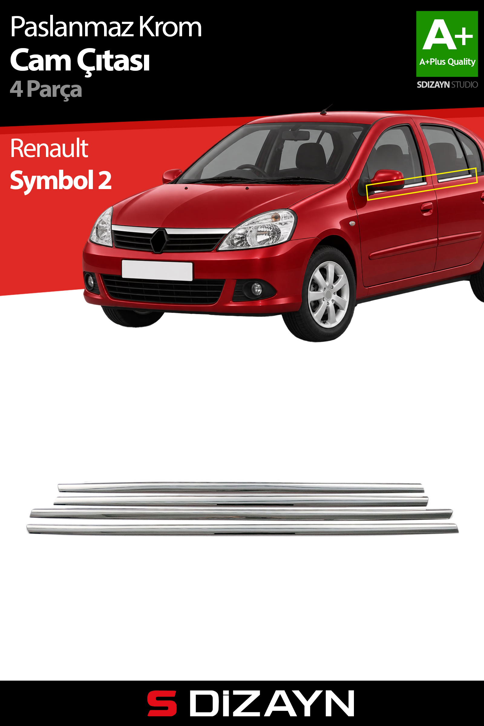 Renault Symbol 2 Krom Cam Çıtası 4 Prç 2008-2012 1