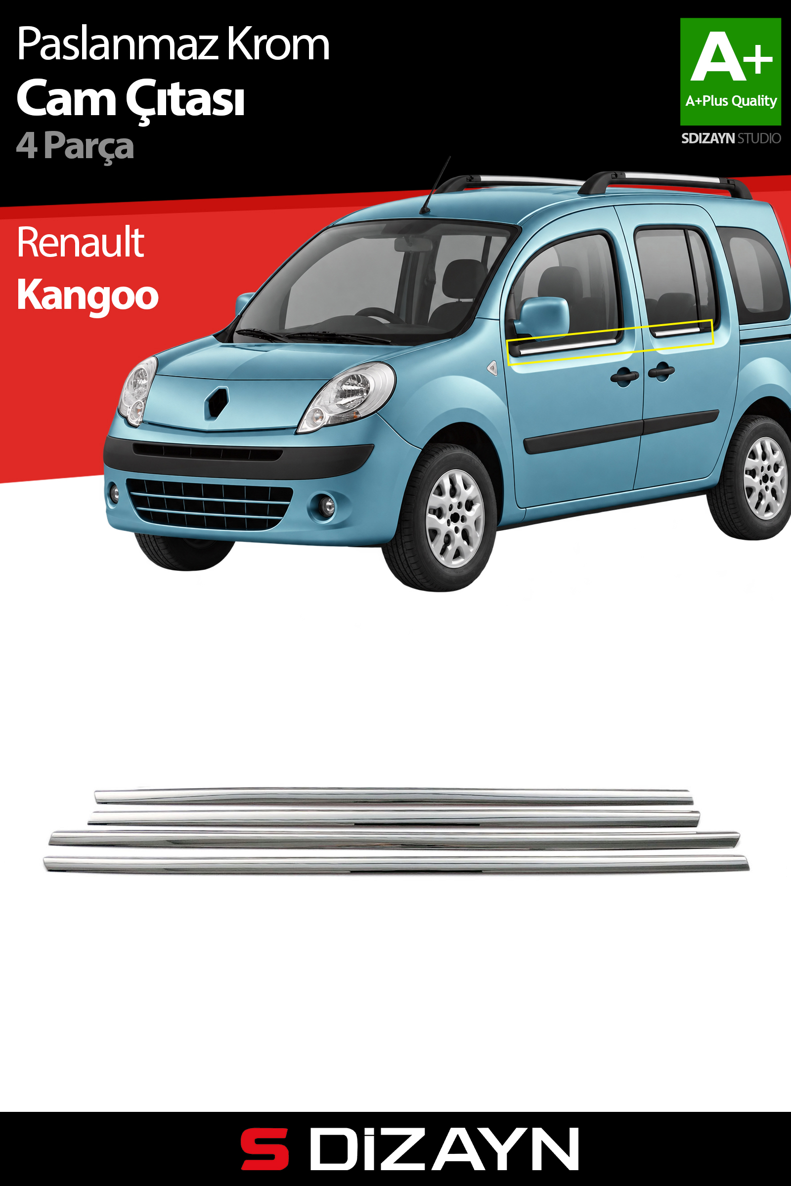 Renault Kangoo Chrome Window Trim 4 Piece 2008 After 1