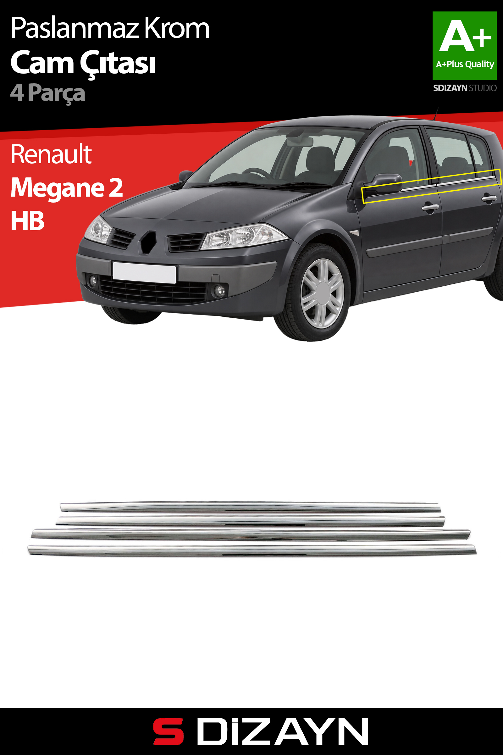 Renault Megane 2 HB Chrome Window Trim 4 Piece 2004-2010 1