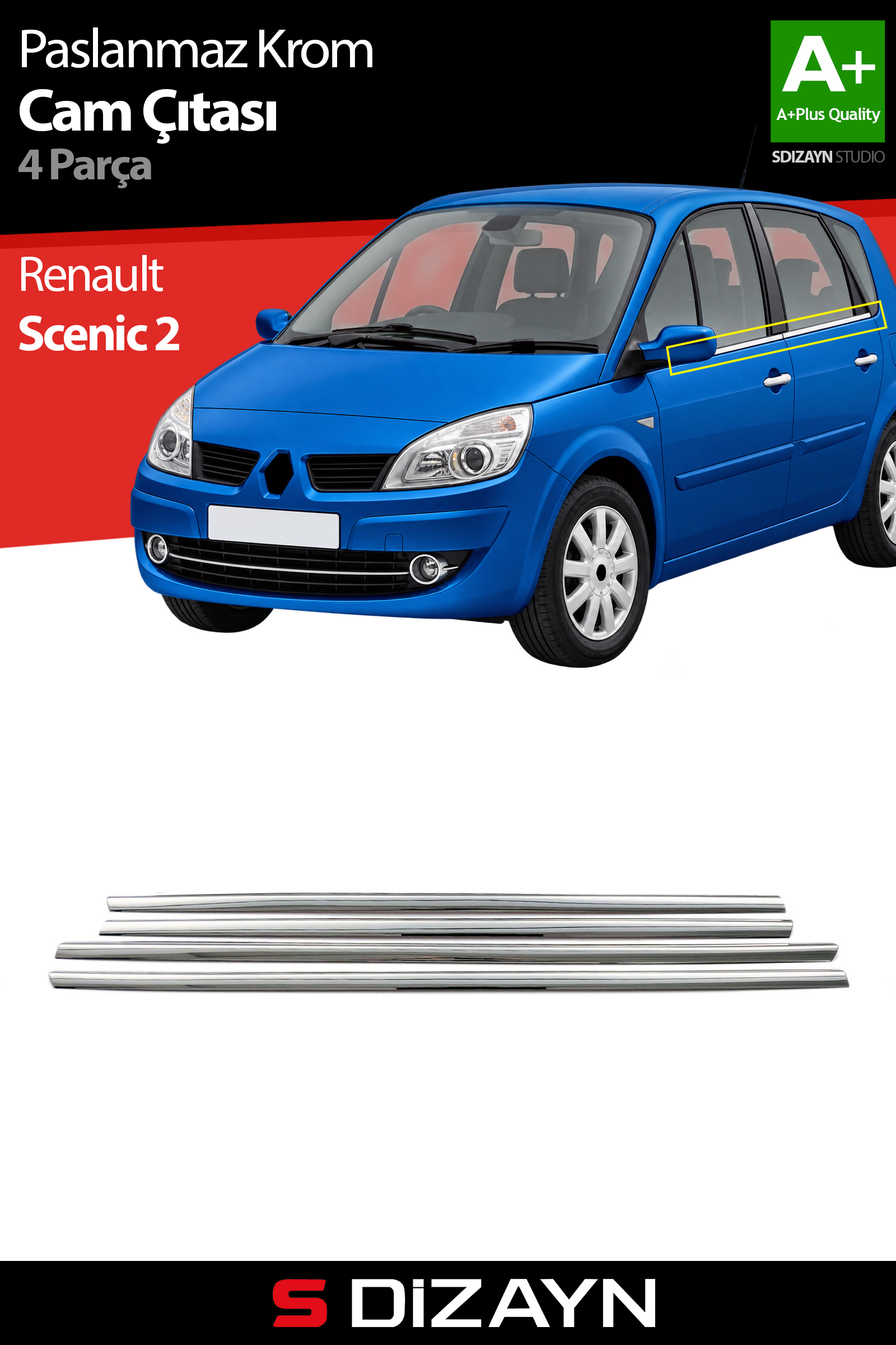 Renault Scenic 2 Chrome Window Trim 4 Piece 2003-2009 1