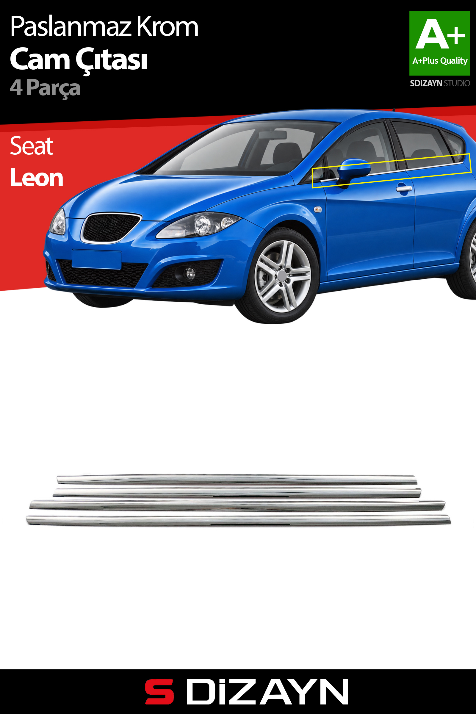 Seat Leon Krom Cam Çıtası 4 Prç. 2006-2012 1