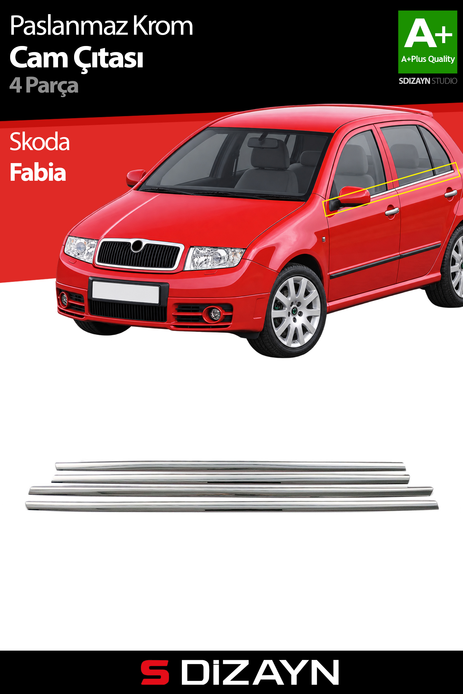 Skoda Fabia Krom Cam Çıtası 4 Prç. 2000-2007 1