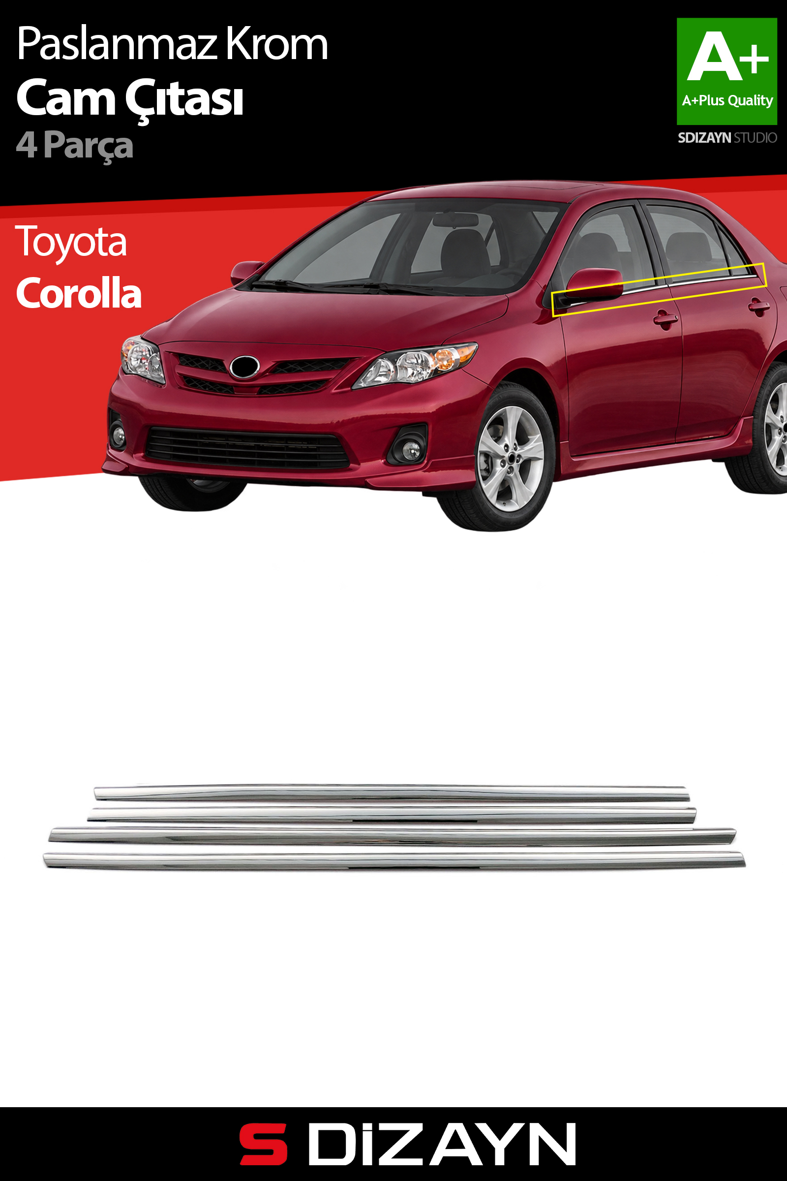 Toyota Corolla Krom Cam Çıtası 4 Prç. 2007-2013 1