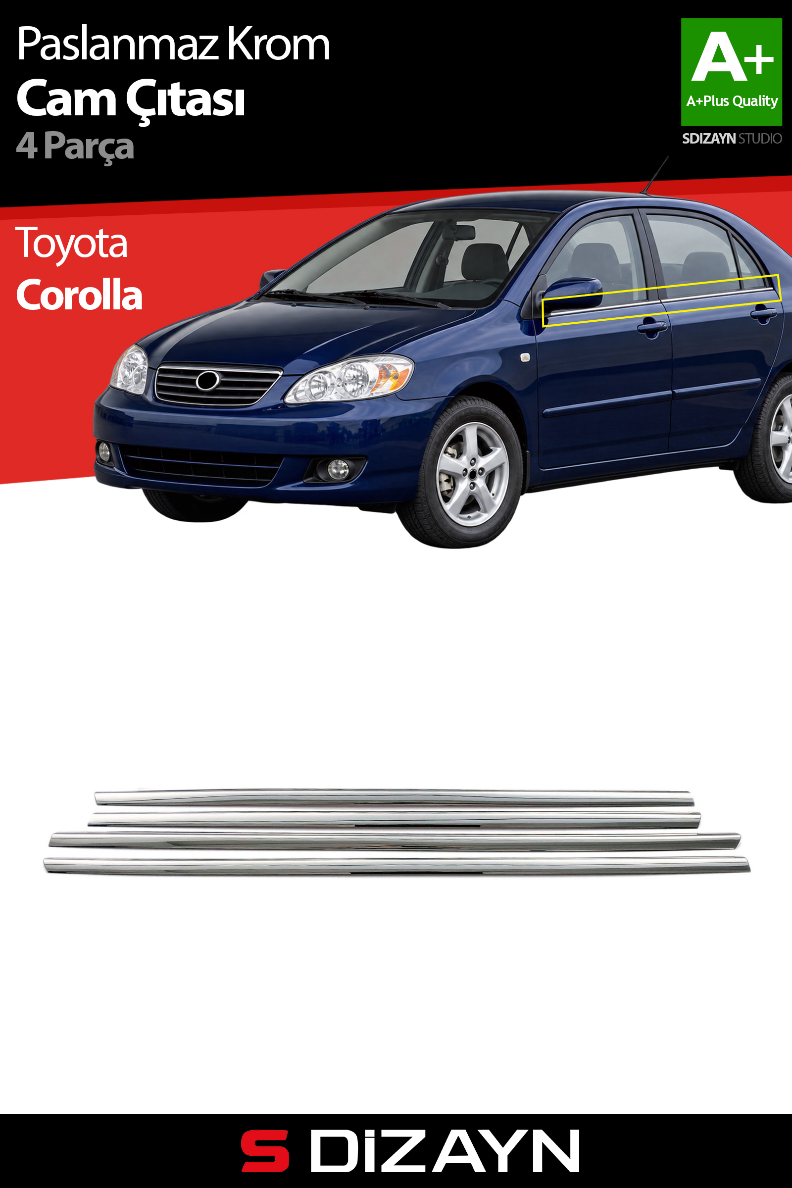 Toyota Corolla Chrome Window Trim 4 Piece 2002-2007 1