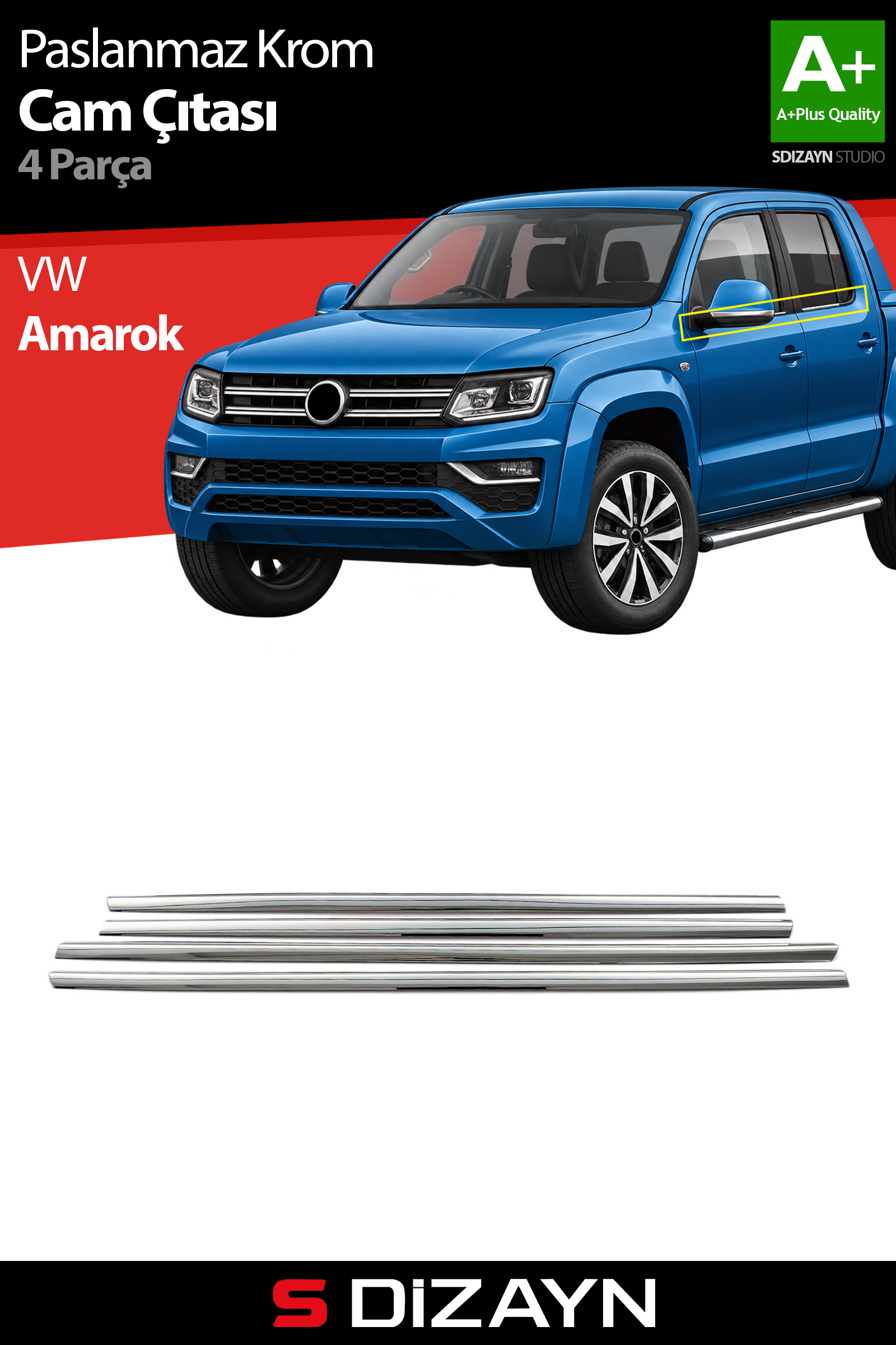 VW Amarok Krom Cam Çıtası 4 Prç 2010-2023 1
