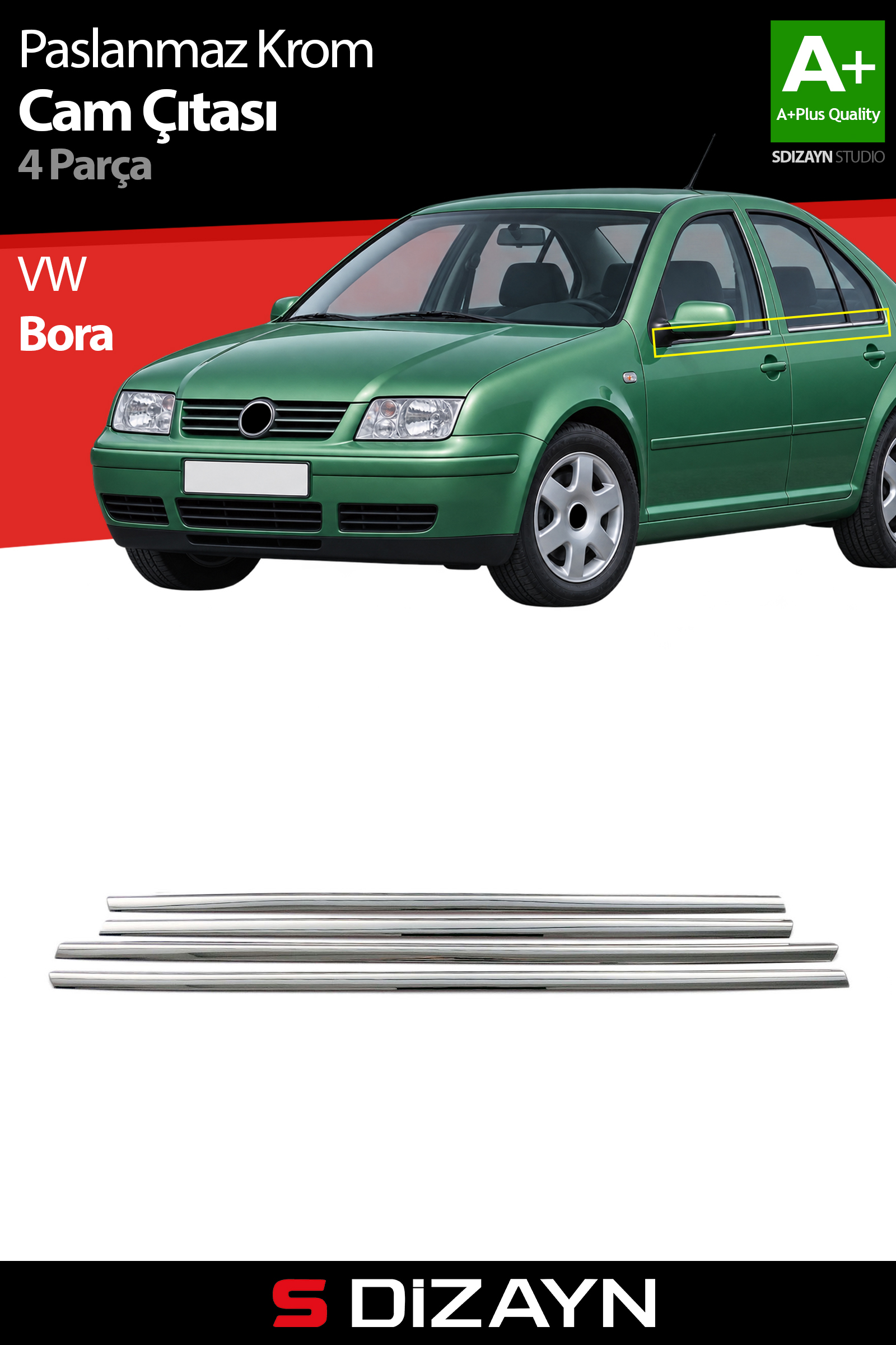 VW Bora Krom Cam Çıtası 4 Prç 1998-2004 1