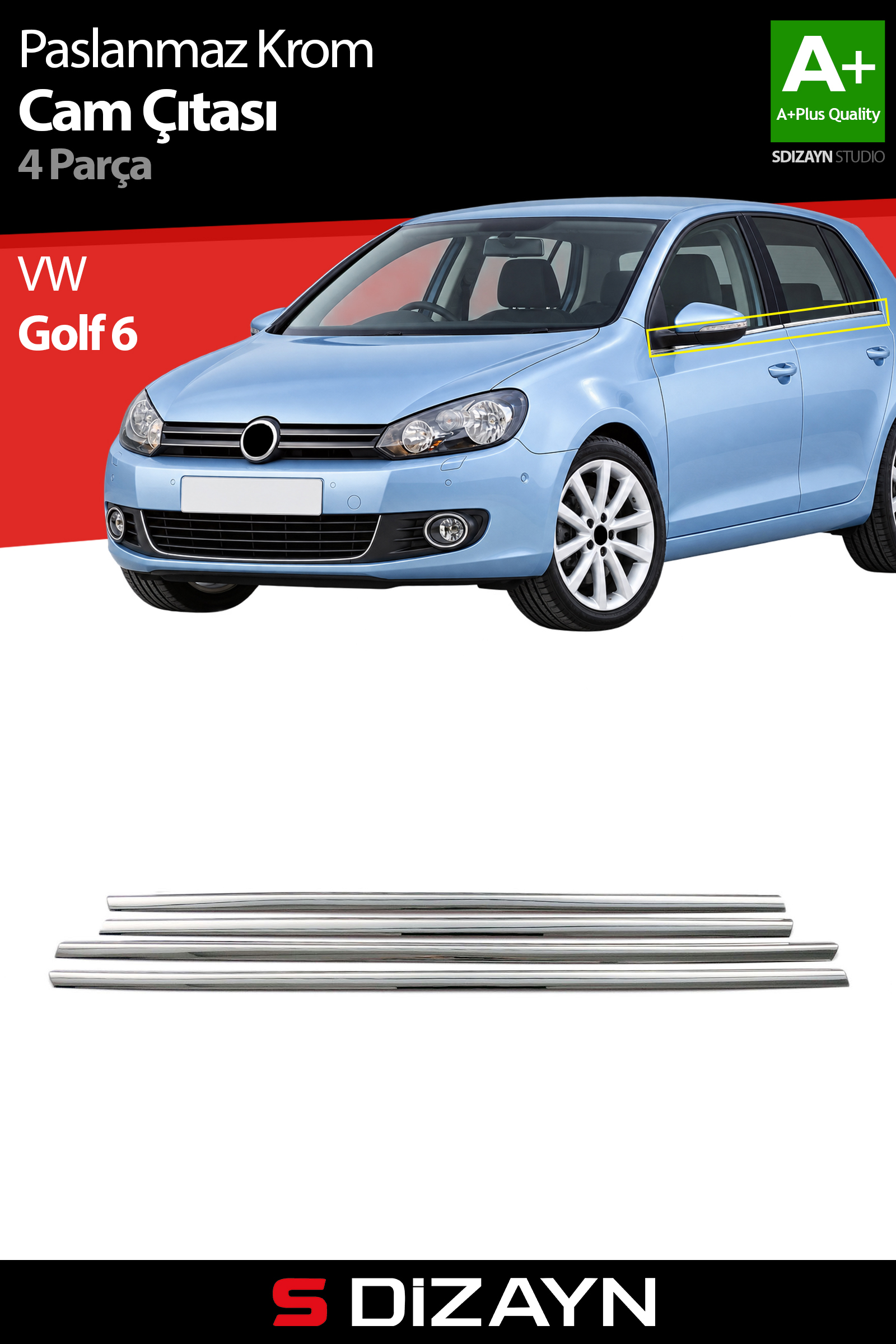VW Golf 6 Krom Cam Çıtası 4 Prç 2010-2013 1