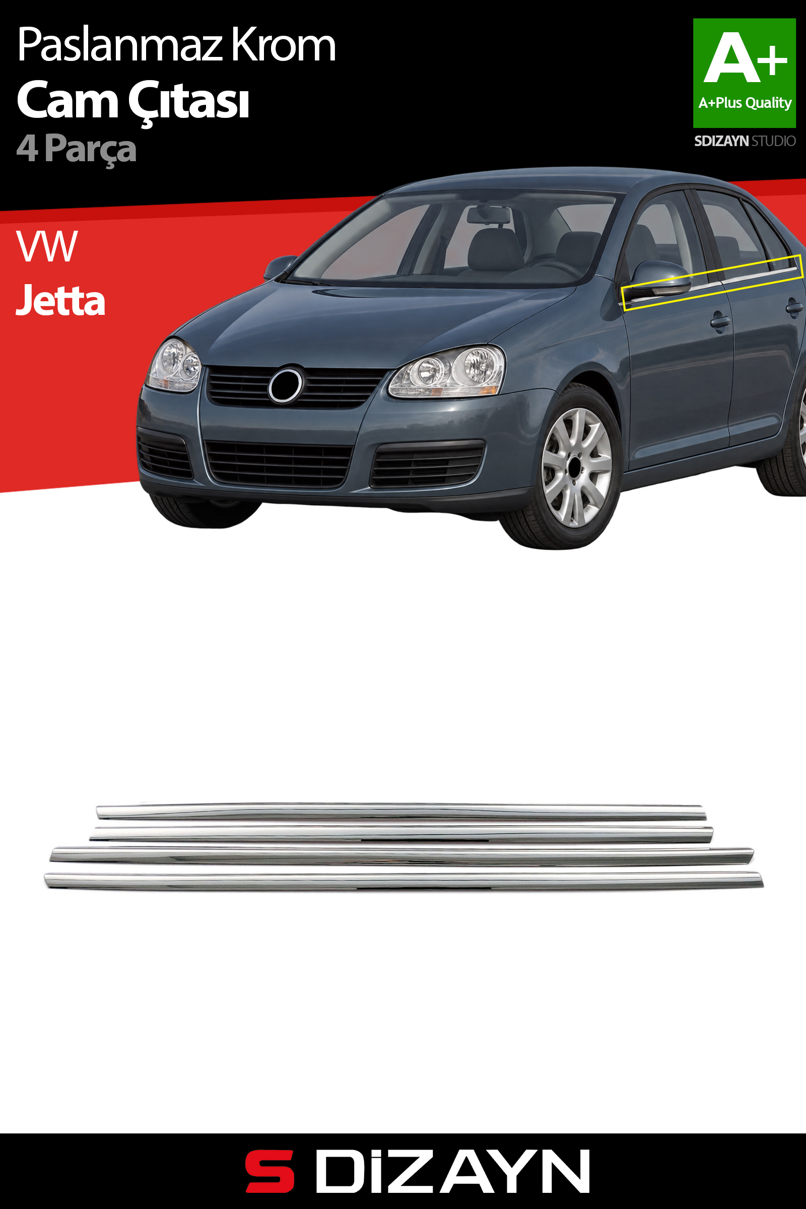 VW Jetta Krom Cam Çıtası 4 Prç 2006-2011 1