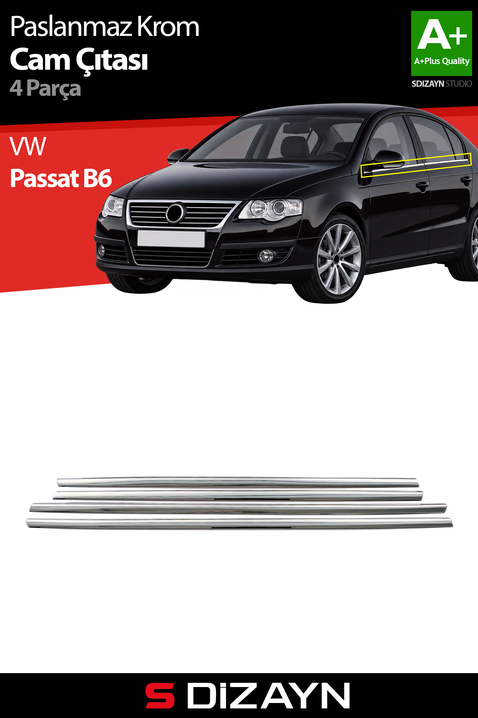 VW Passat B6 Krom Cam Çıtası 4 Prç 2005-2011 1