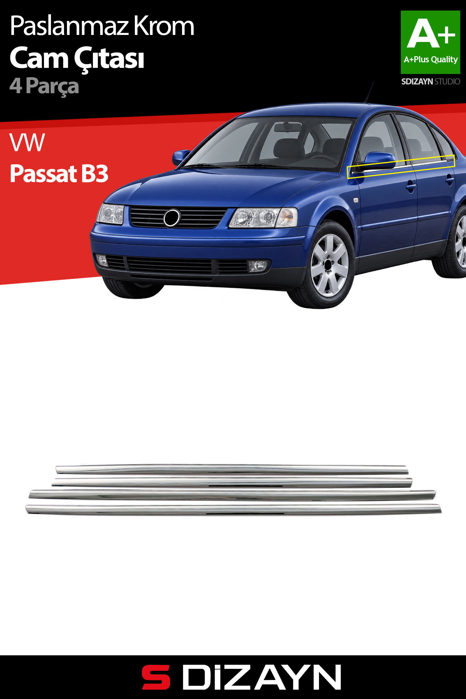 VW Passat 3B Krom Cam Çıtası 4 Prç 1998-2005 1