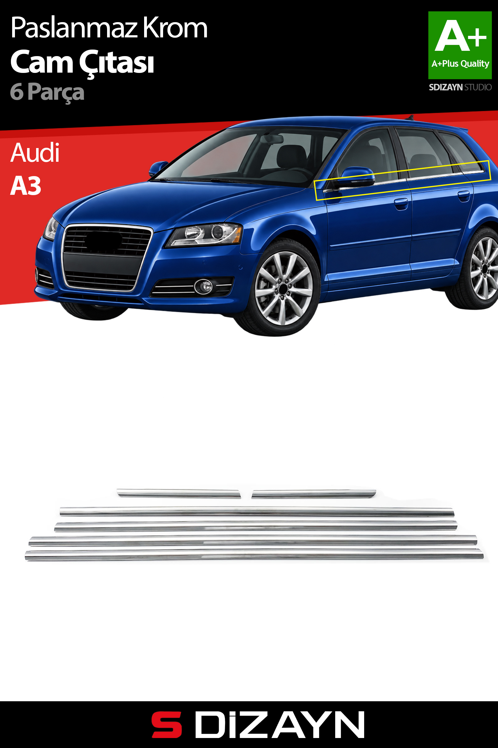 Audi A3 Krom Cam Çıtası 6 Prç 2004-2012 1