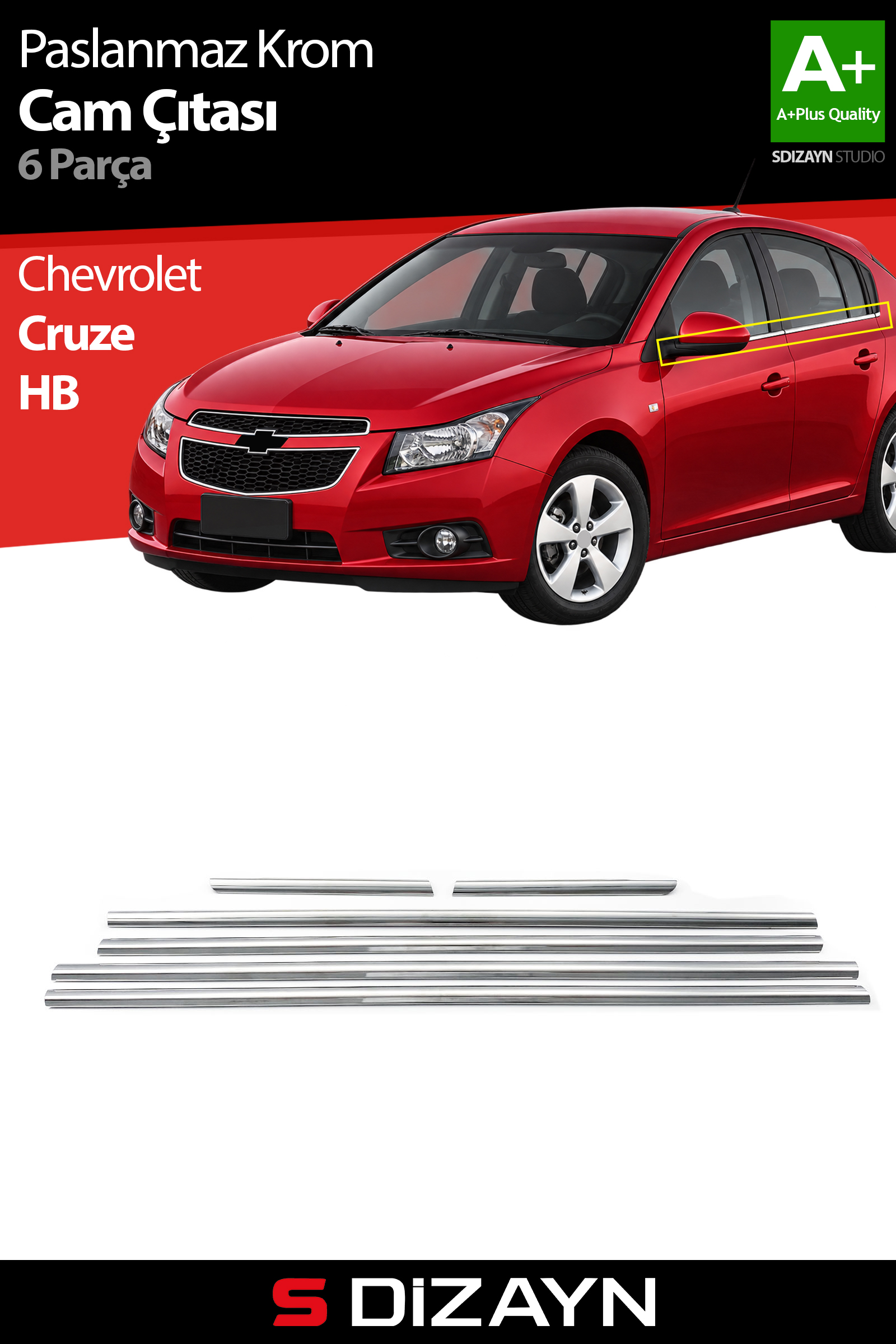Chevrolet Cruze HB Krom Cam Çıtası 6 Prç 2011-2019 1