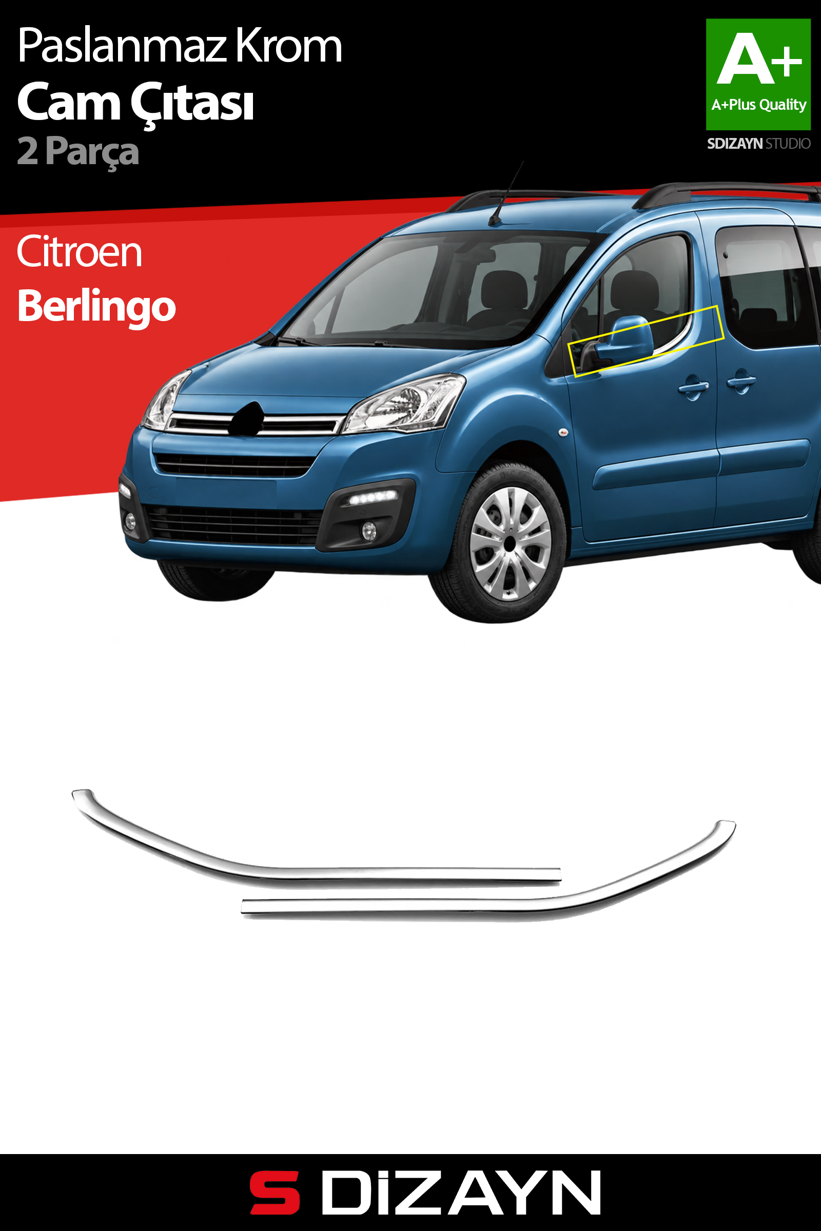 Citroen Berlingo Krom Cam Çıtası 2 Prç 2008-2018
