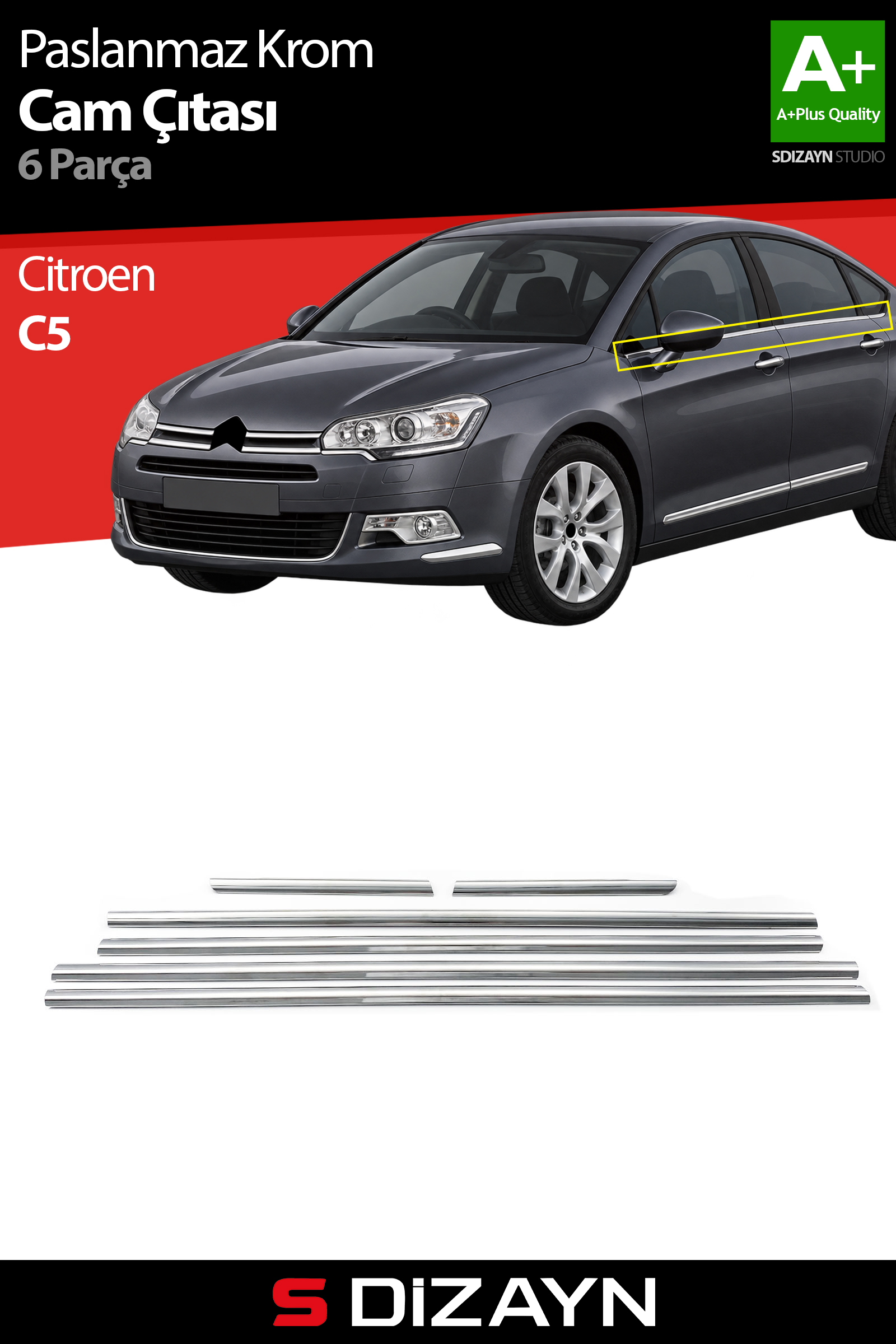 Citroen C5 Krom Cam Çıtası 6 Prç 2008-2017 1