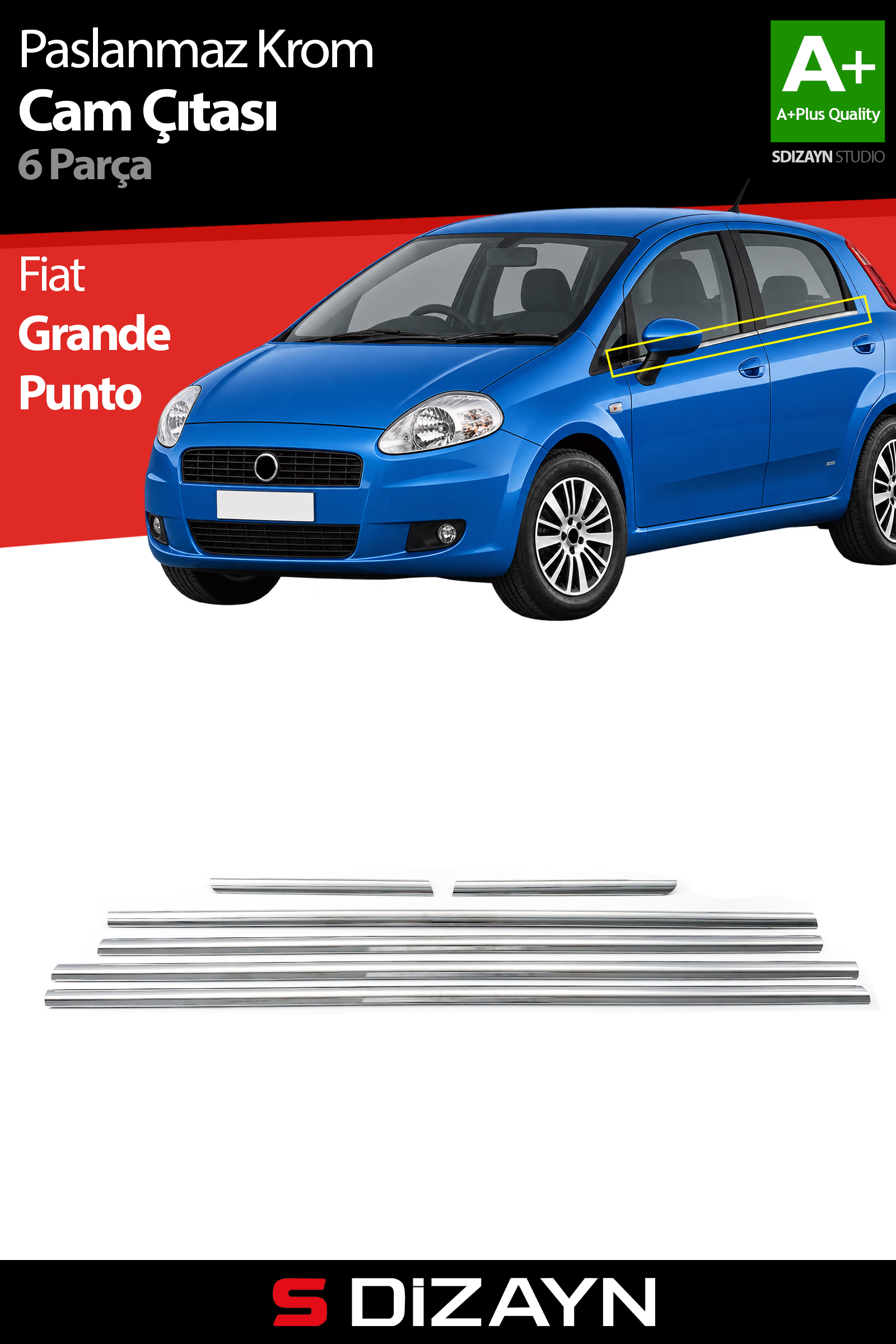 Fiat Grande Punto Krom Cam Çıtası 6 Prç 2006-2018 1