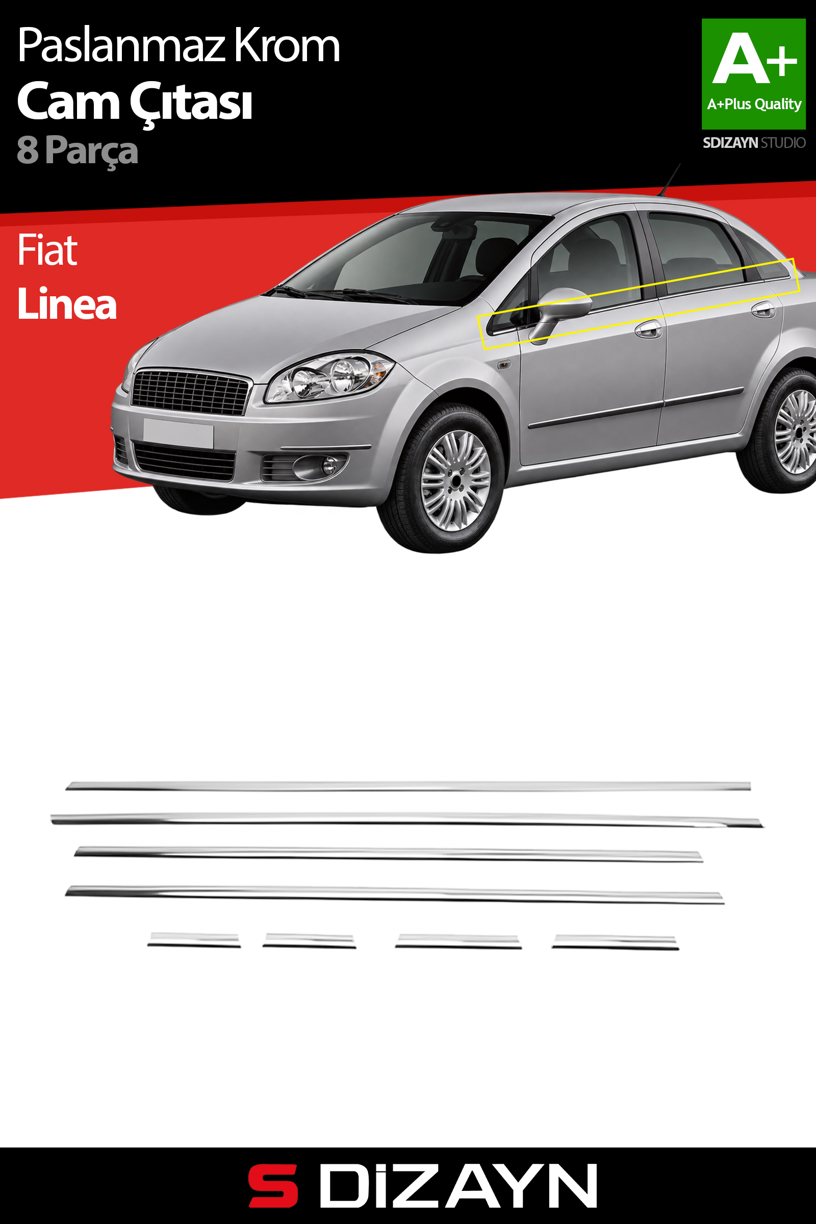 Fiat Linea Chrome Window Trim 8 Piece 2007-2018 1