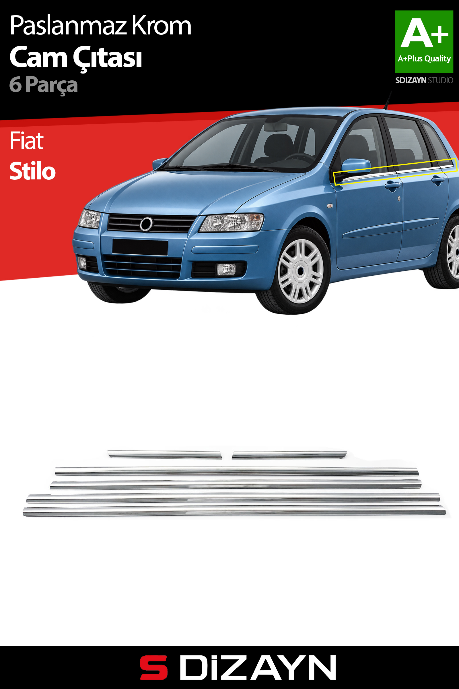 Fiat Stilo Krom Cam Çıtası 6 Prç 1998-2006 1