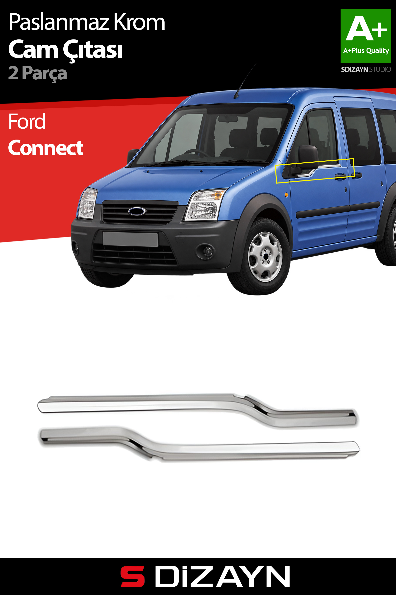 Ford Connect Krom Cam Çıtası 2 Prç 2002-2014 1
