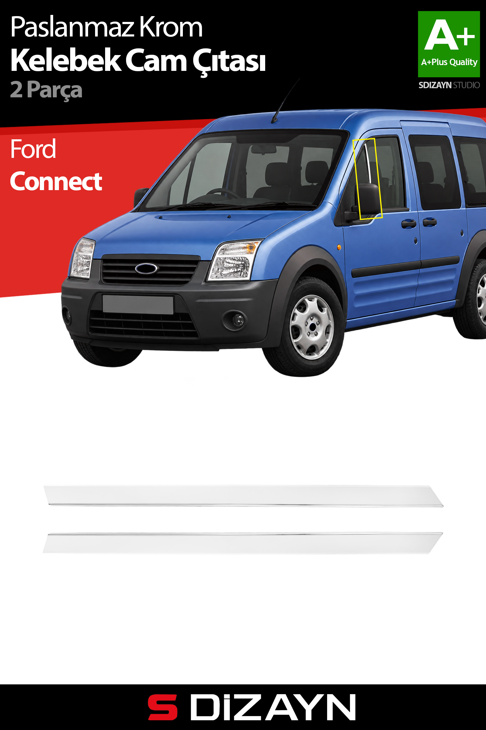 Ford Connect Chrome Quarter Window Trim 2 Piece 2002-2014