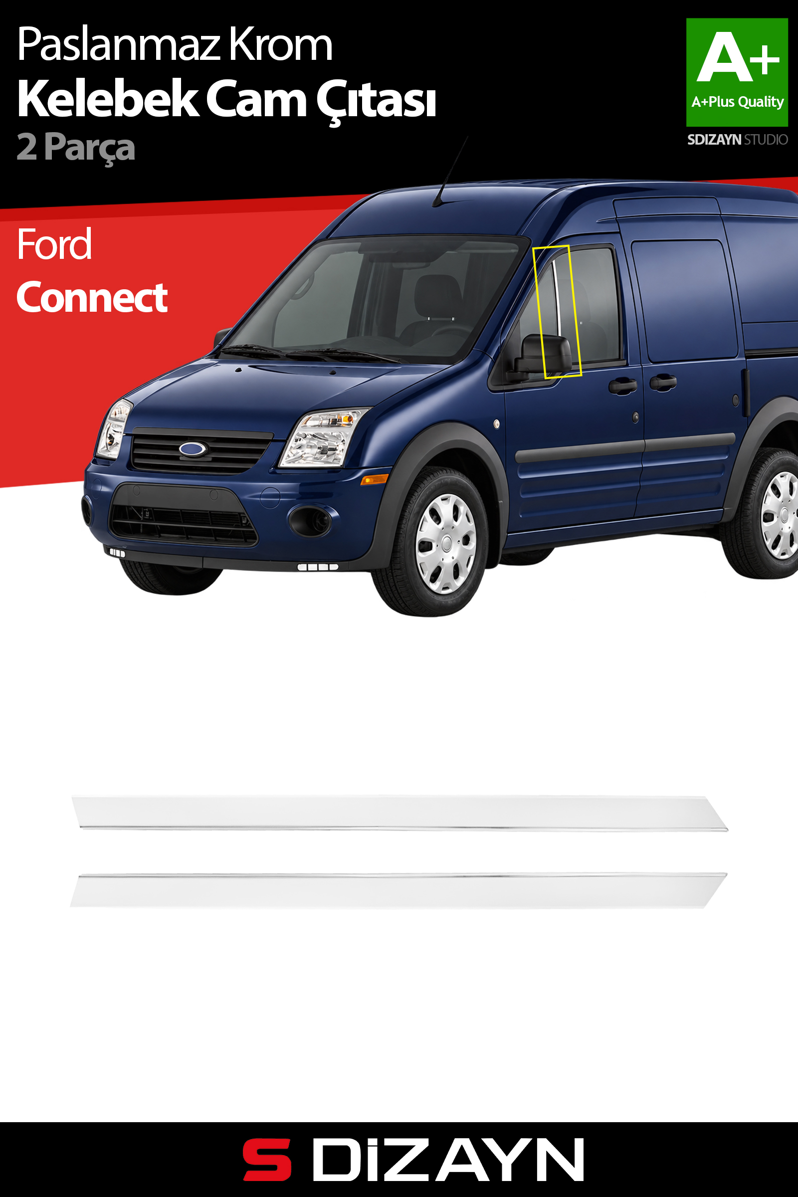 Ford Connect Chrome Quarter Window Trim 2 Piece 2009-2014 1