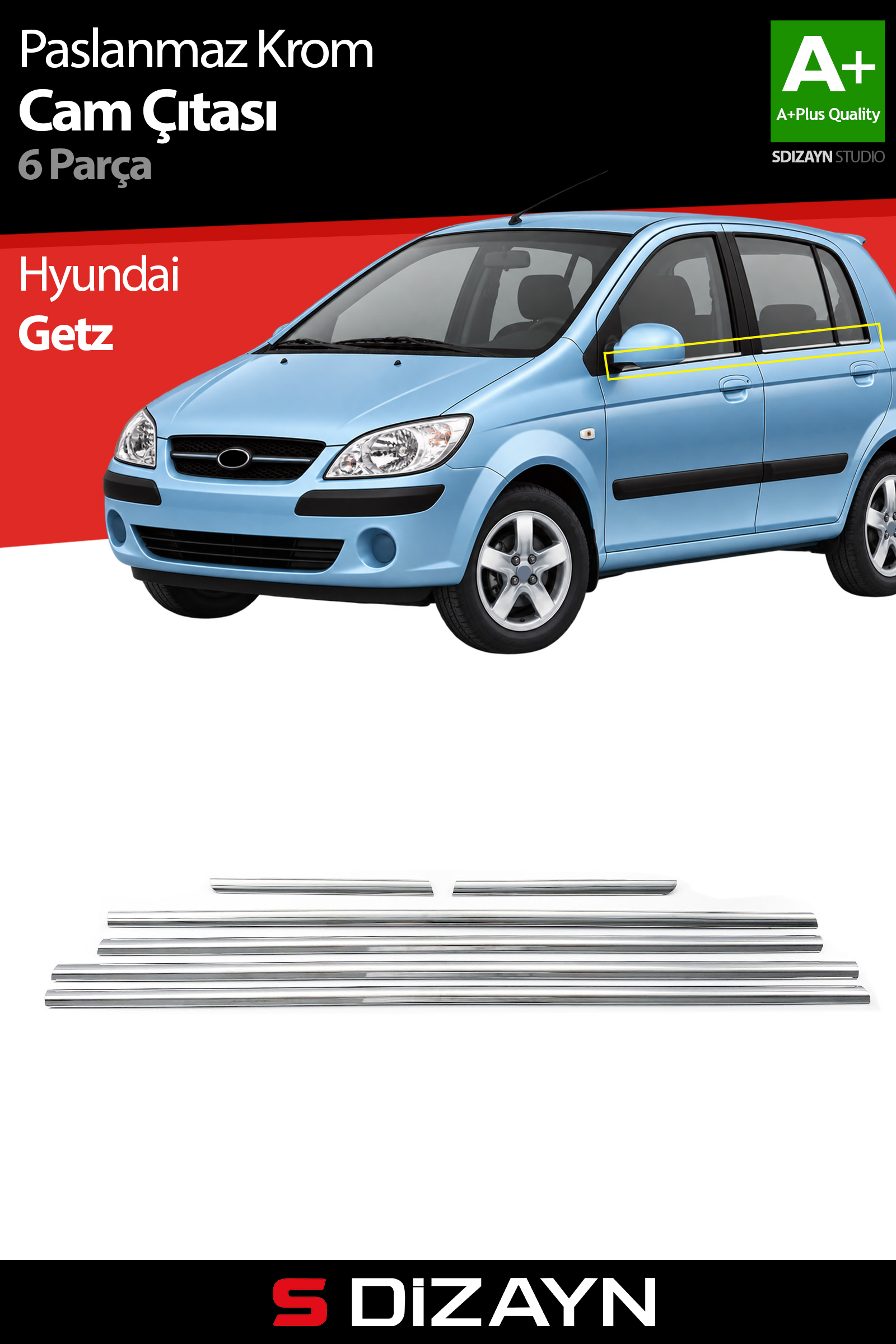 Hyundai Getz Chrome Window Trim 6 Piece 2002-2011 1