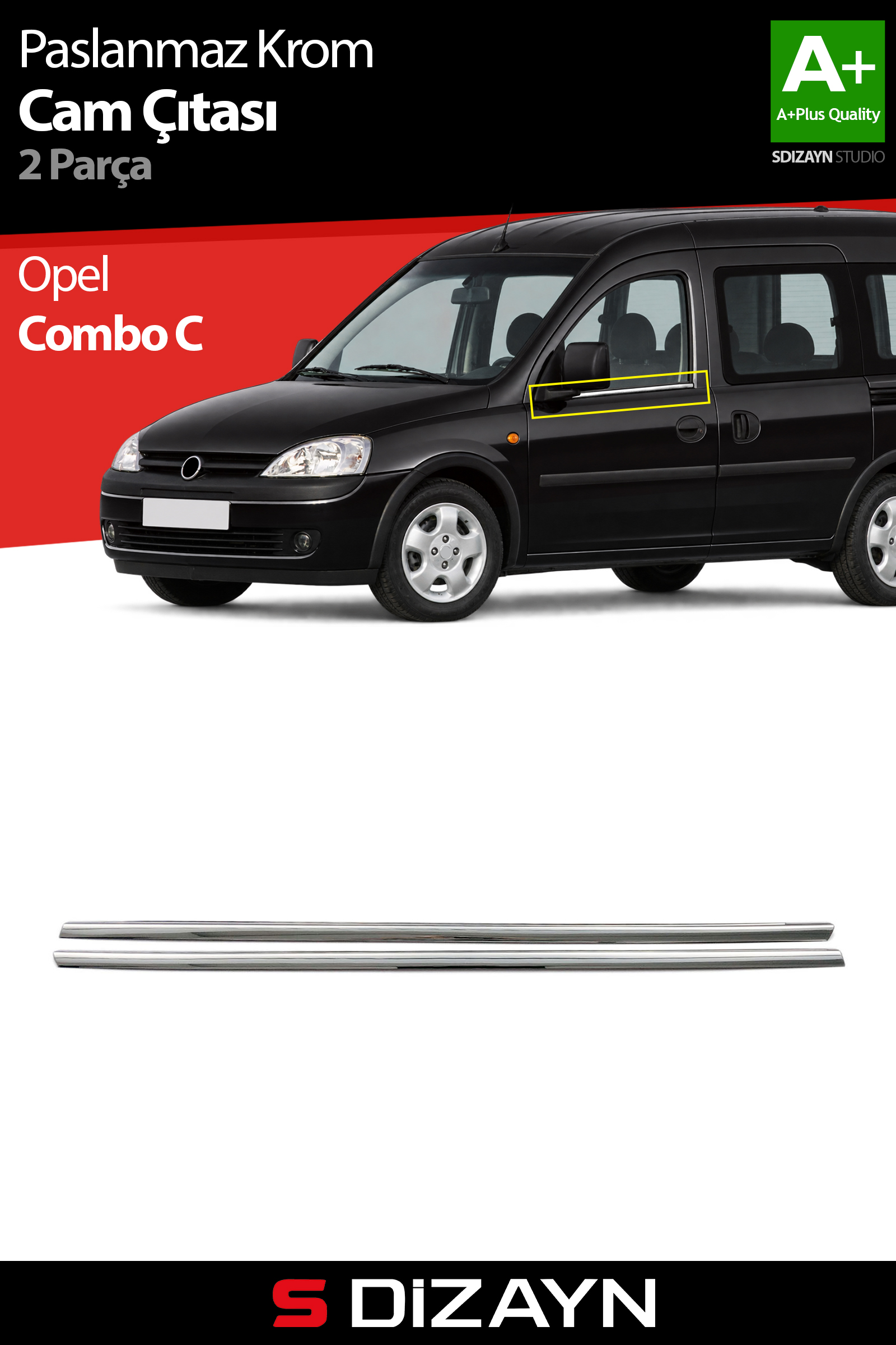 Opel Combo C Krom Cam Çıtası 2 Prç 2001-2011 1