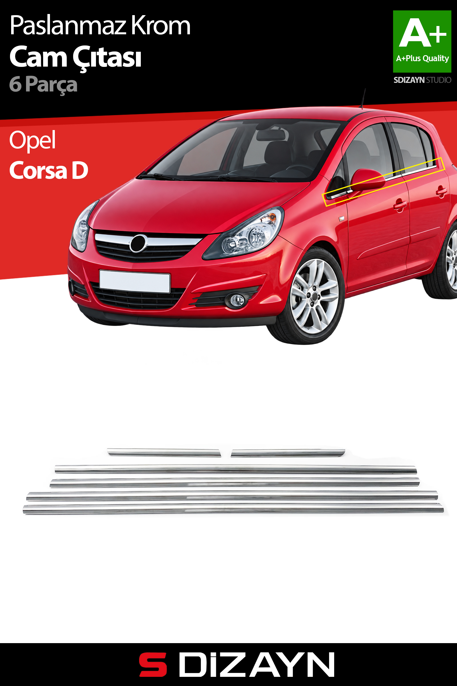 Opel Corsa D Krom Cam Çıtası 6 Prç 2007-2014 1