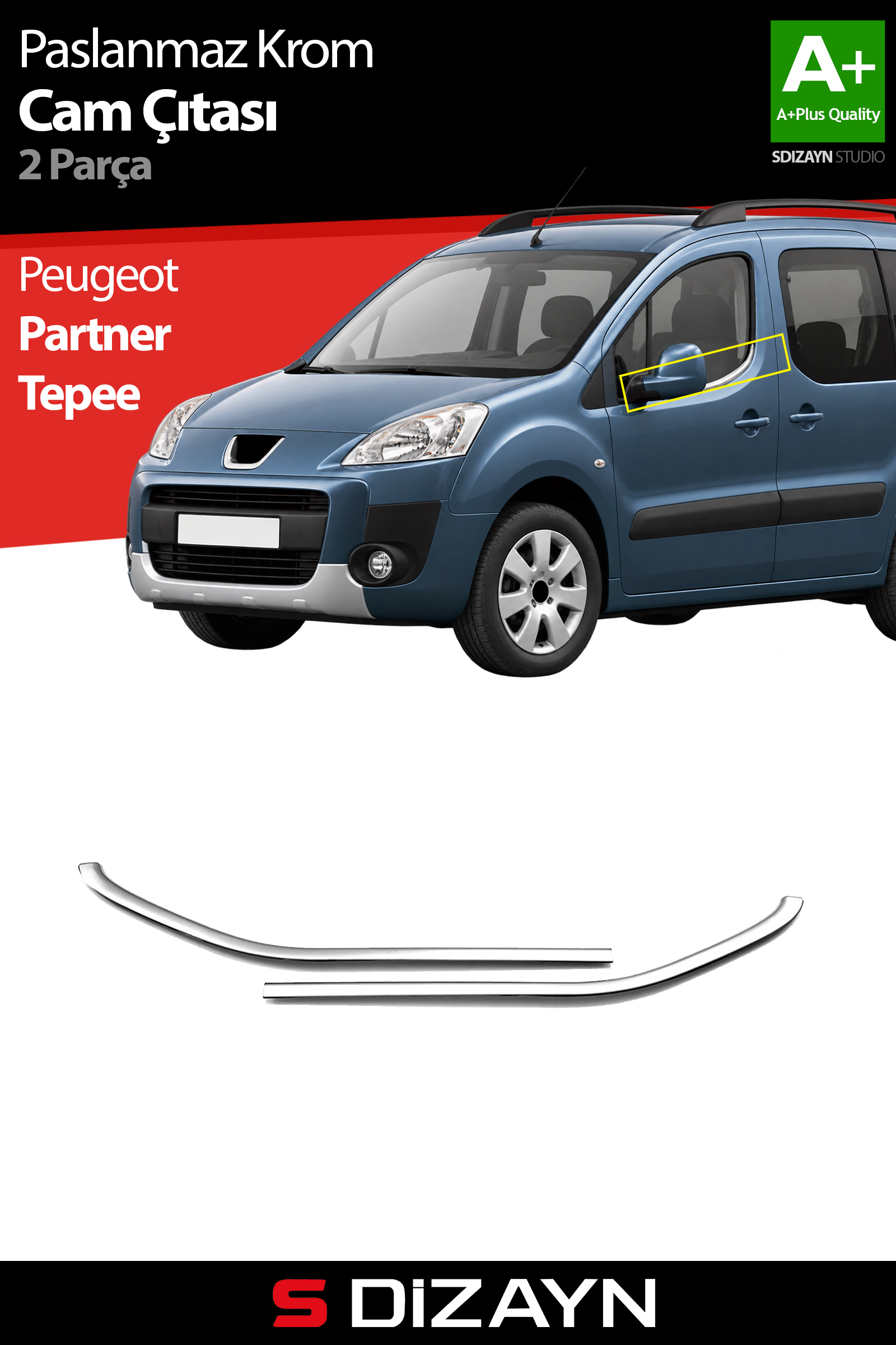 Peugeot Partner Tepee Krom Cam Çıtası 2 Prç 2008-2018 1