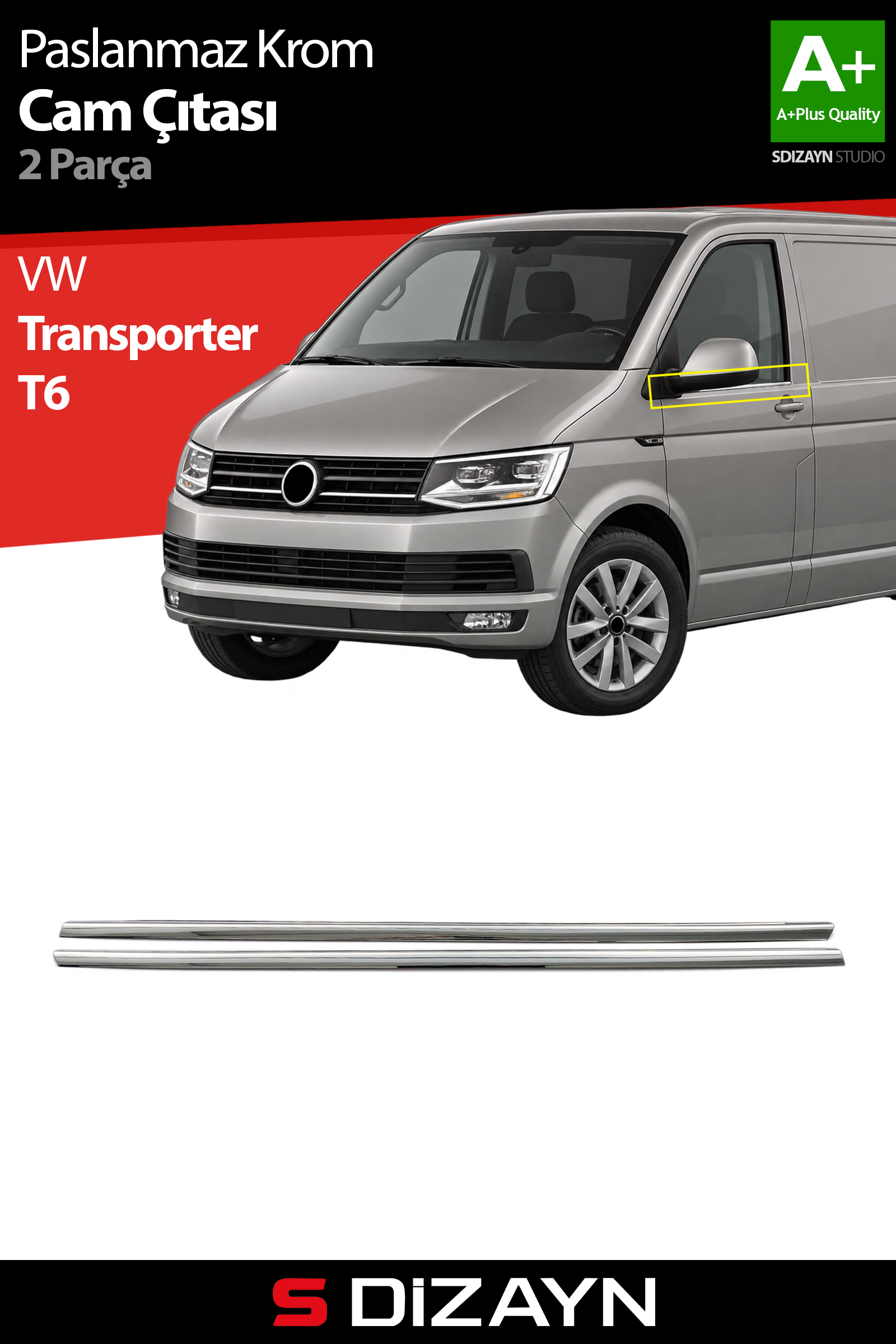 VW T6 Transporter Krom Cam Çıtası 2 Prç. 2015 Üzeri 1