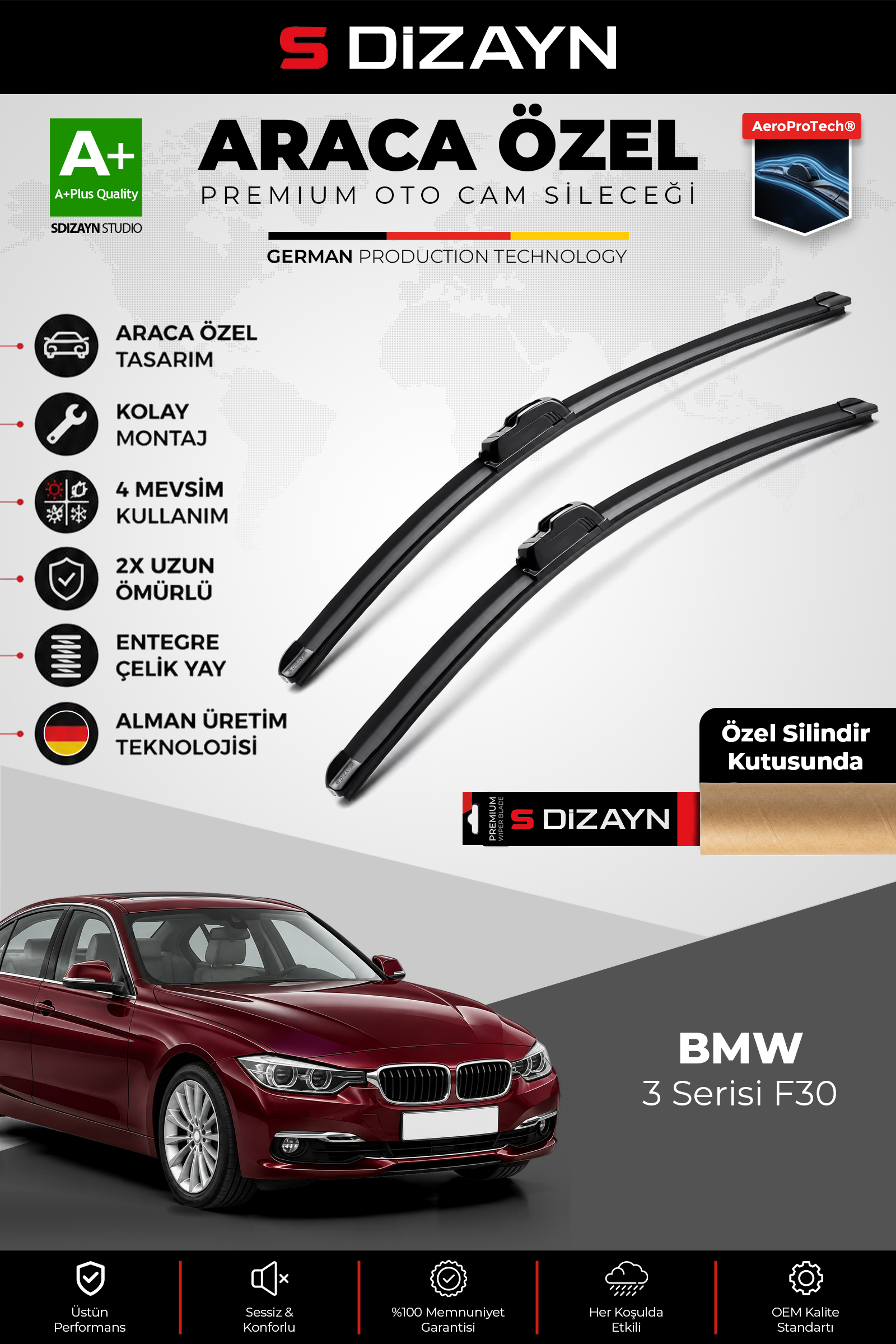 BMW 3 Serisi F30 Ön Cam Silecek Seti 2012-2019 Premium Araca Özel 60-48 Cm 1