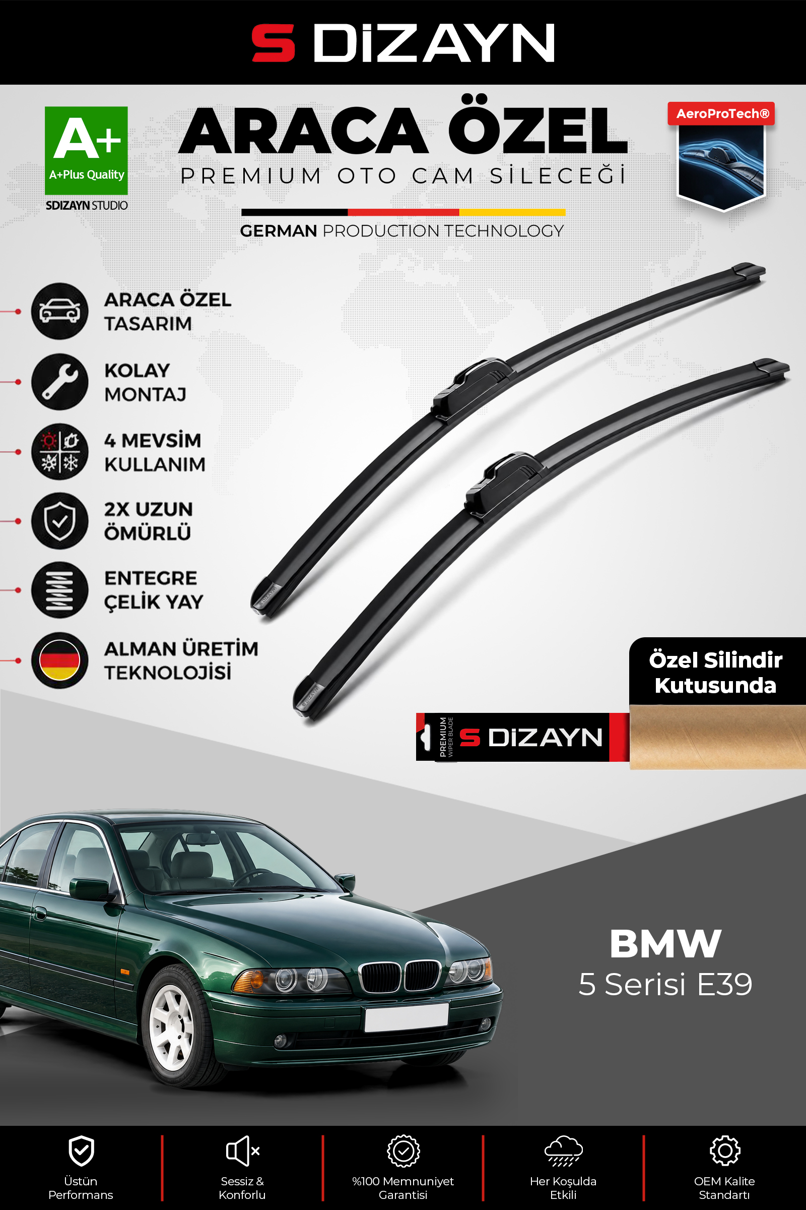 BMW 5 Serisi E39 Ön Cam Silecek Seti 1995-2004 Premium Araca Özel 65-55 Cm 1