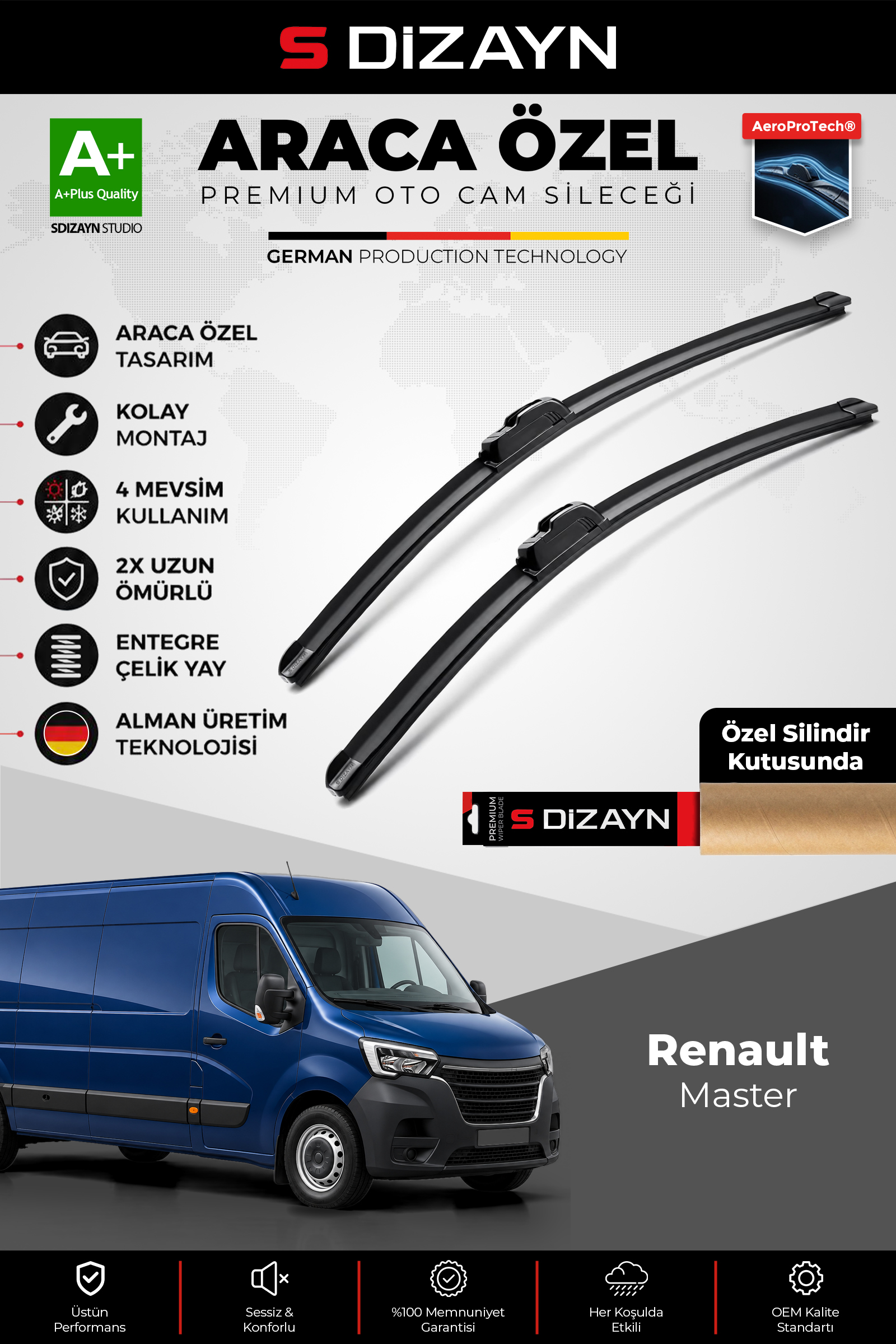 Renault Master Ön Cam Silecek Seti 2010-2024 Premium Araca Özel 65-65 Cm 1