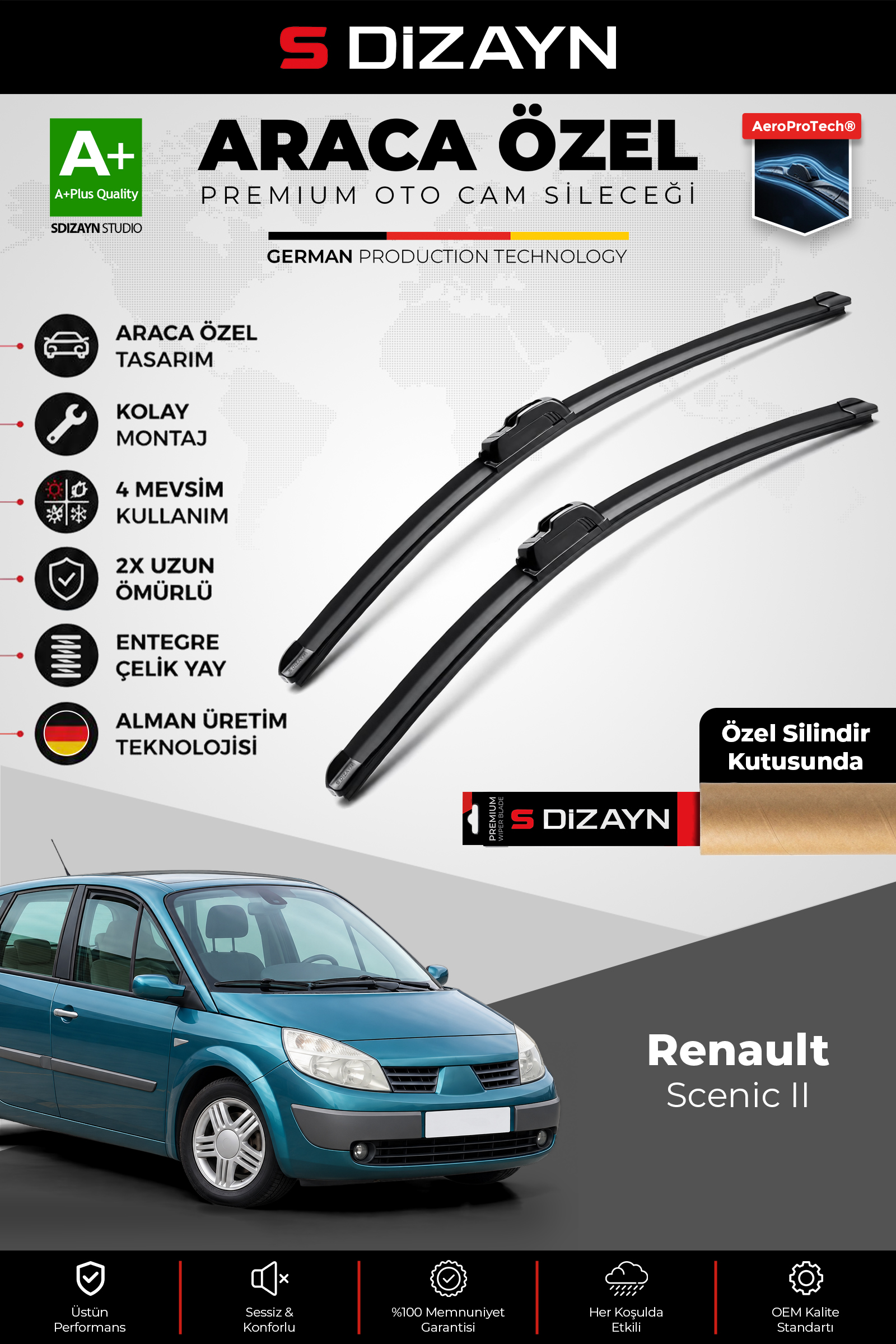 Renault Scenic - Grand Scenic JM Ön Cam Silecek Seti 2003-2006 Premium Araca Özel 65-55 Cm 1