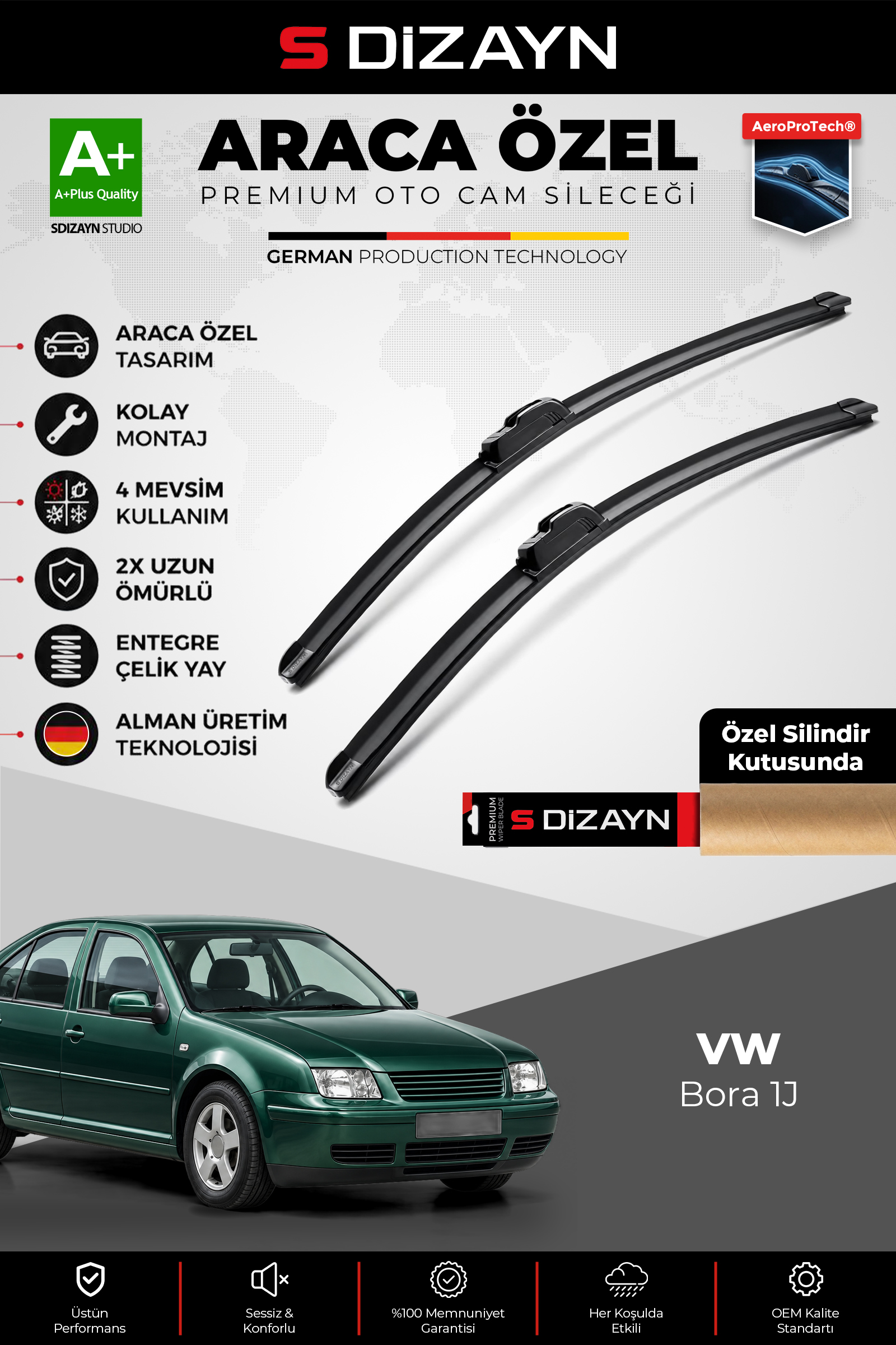 VW Bora 1J Ön Cam Silecek Seti 1998-2002 Premium Araca Özel 53-48 Cm 1