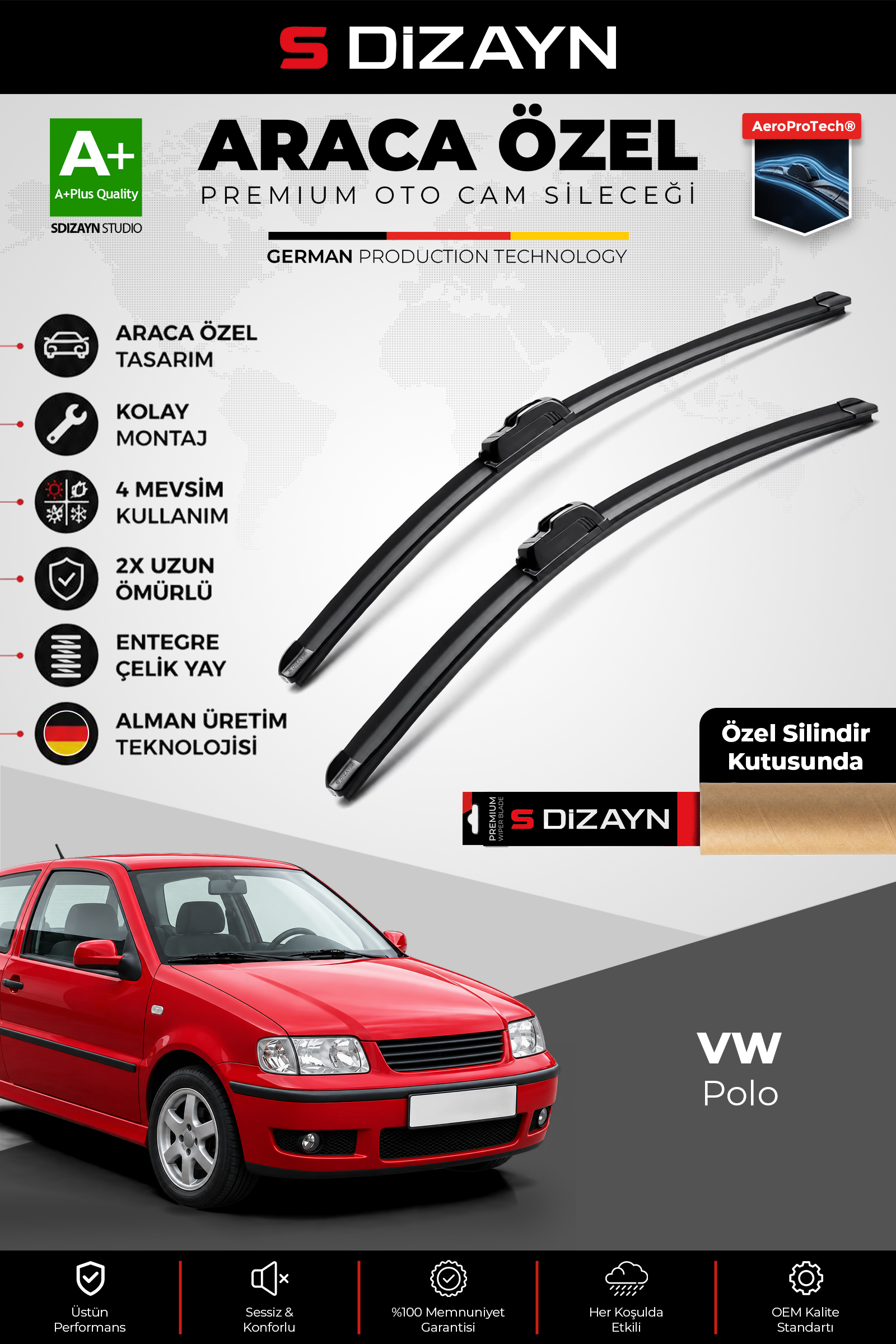 VW Polo 6N Ön Cam Silecek Seti 1994-2001 Premium Araca Özel 48-48 Cm 1