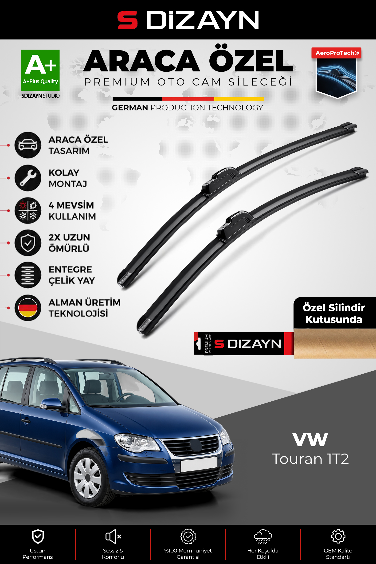 VW Touran 1T2 Makyajlı Ön Cam Silecek Seti 2006-2010 Premium Araca Özel 60-45 Cm 1