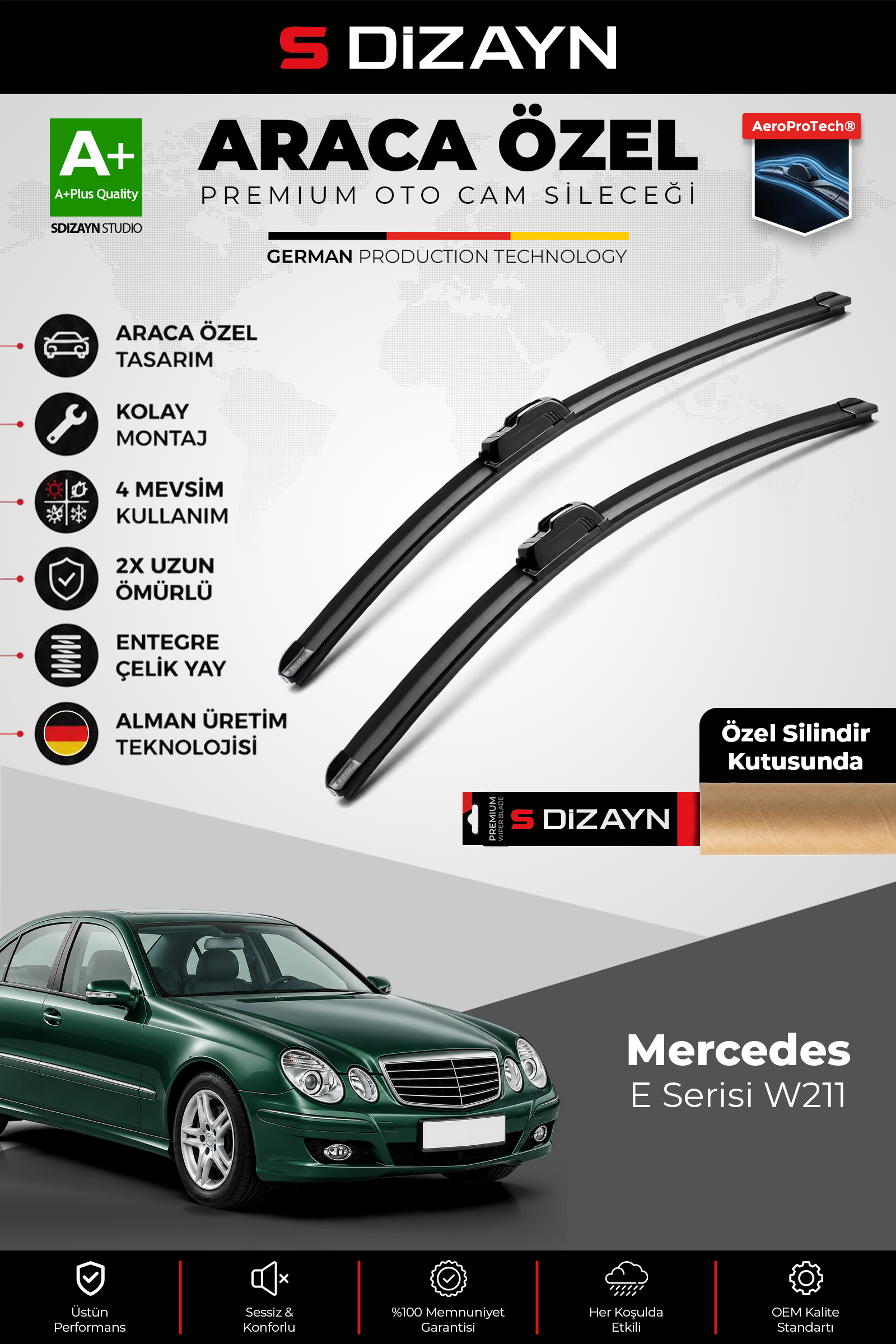 Mercedes E Serisi W211 Ön Cam Silecek Seti 2002-2009 Premium Araca Özel 65-65 Cm 1