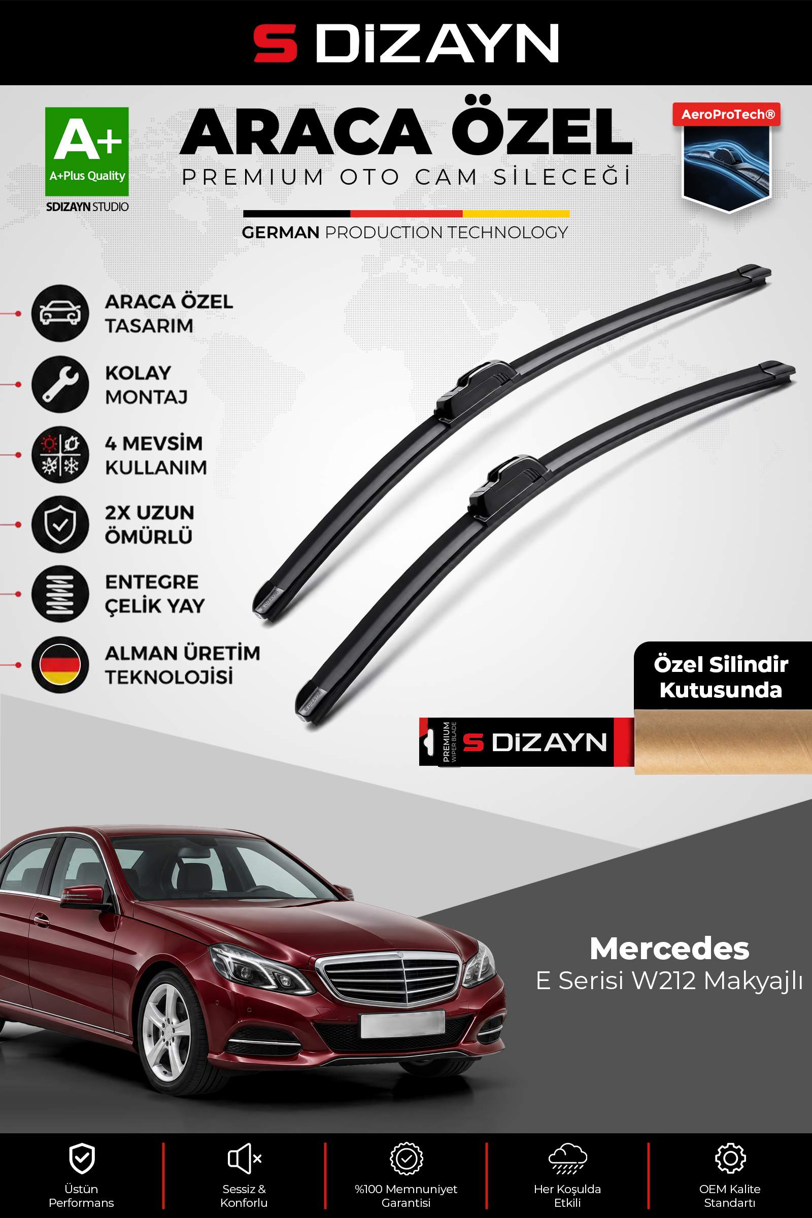 Mercedes E Serisi W212 Makyajlı Ön Cam Silecek Seti 2013-2016 Premium Araca Özel 60-60 Cm 1