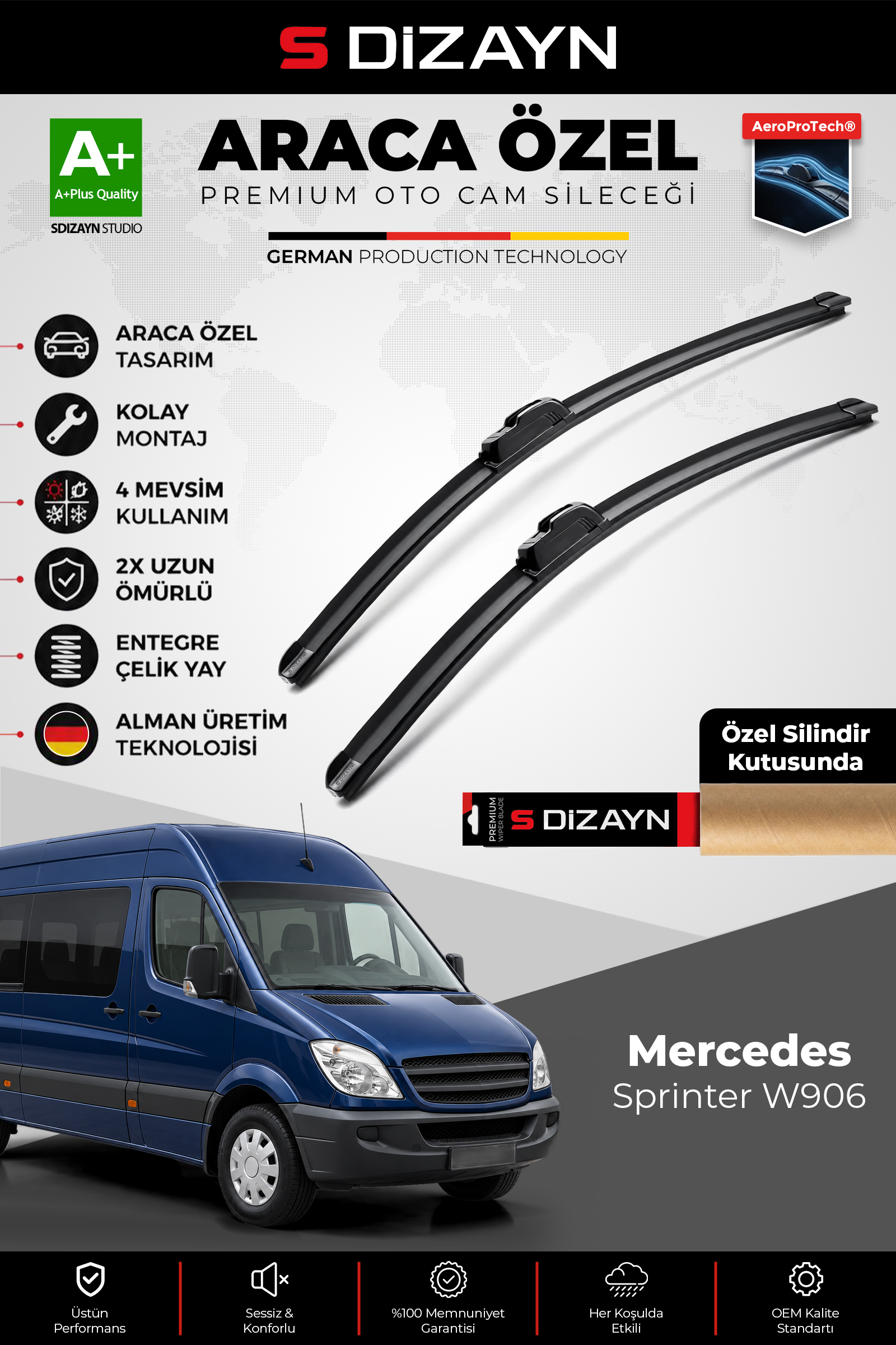Mercedes Sprinter W906 Ön Cam Silecek Seti 2006-2018 Premium Araca Özel 65-60 Cm 1
