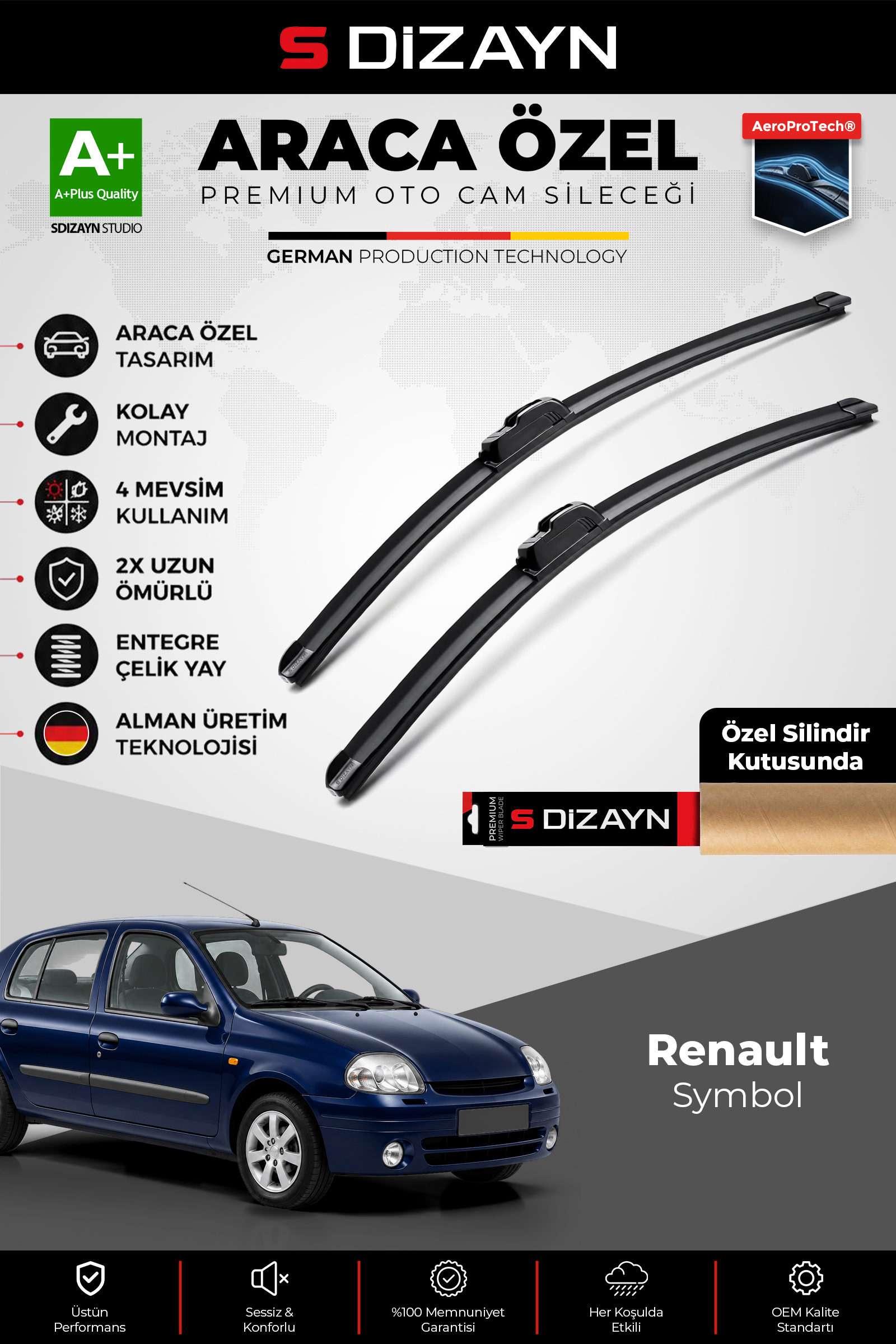 Renault Symbol LB Ön Cam Silecek Seti 1999-2008 Premium Araca Özel 53-45 Cm 1