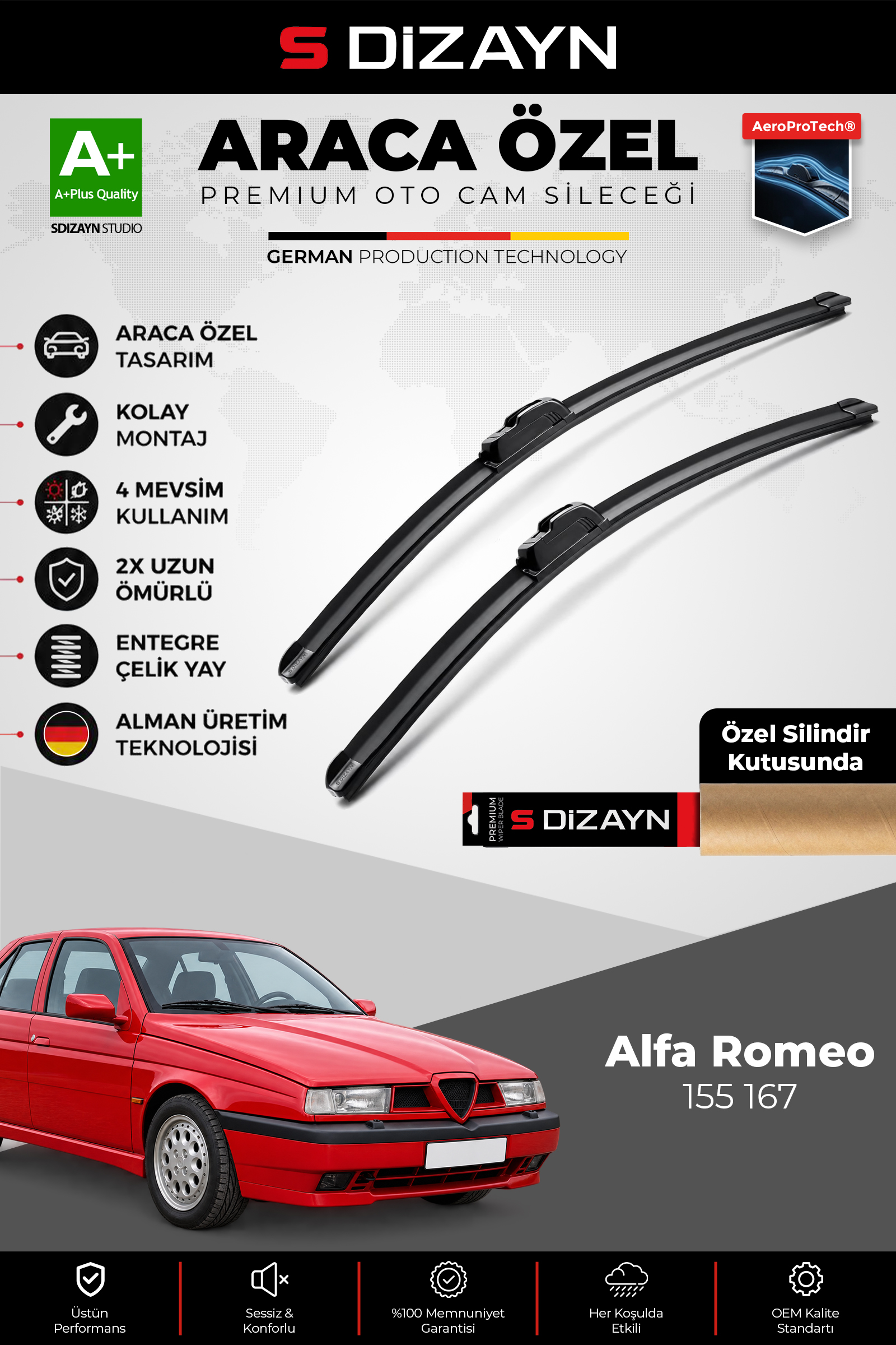 Alfa Romeo 155 167 Ön Cam Silecek Seti 1992-1998 Premium Araca Özel 53-48 Cm 1